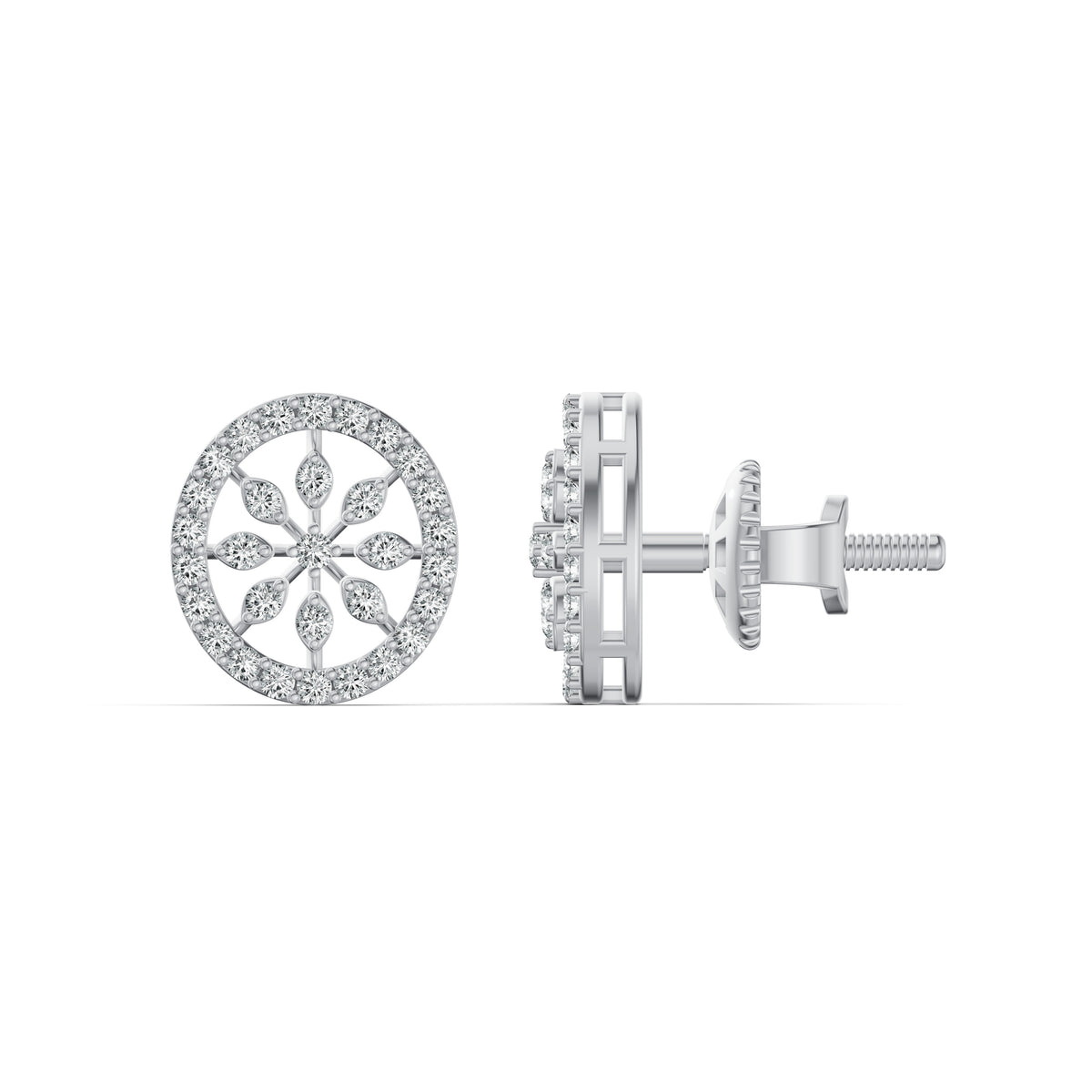 Flower Bloom Halo Diamond Stud Earrings