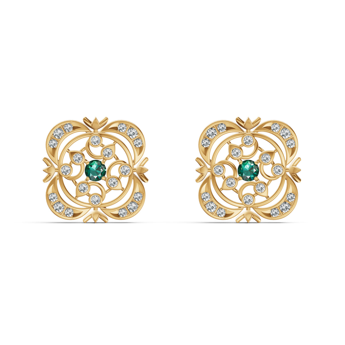 Emerald Heritage Diamond Stud Earrings