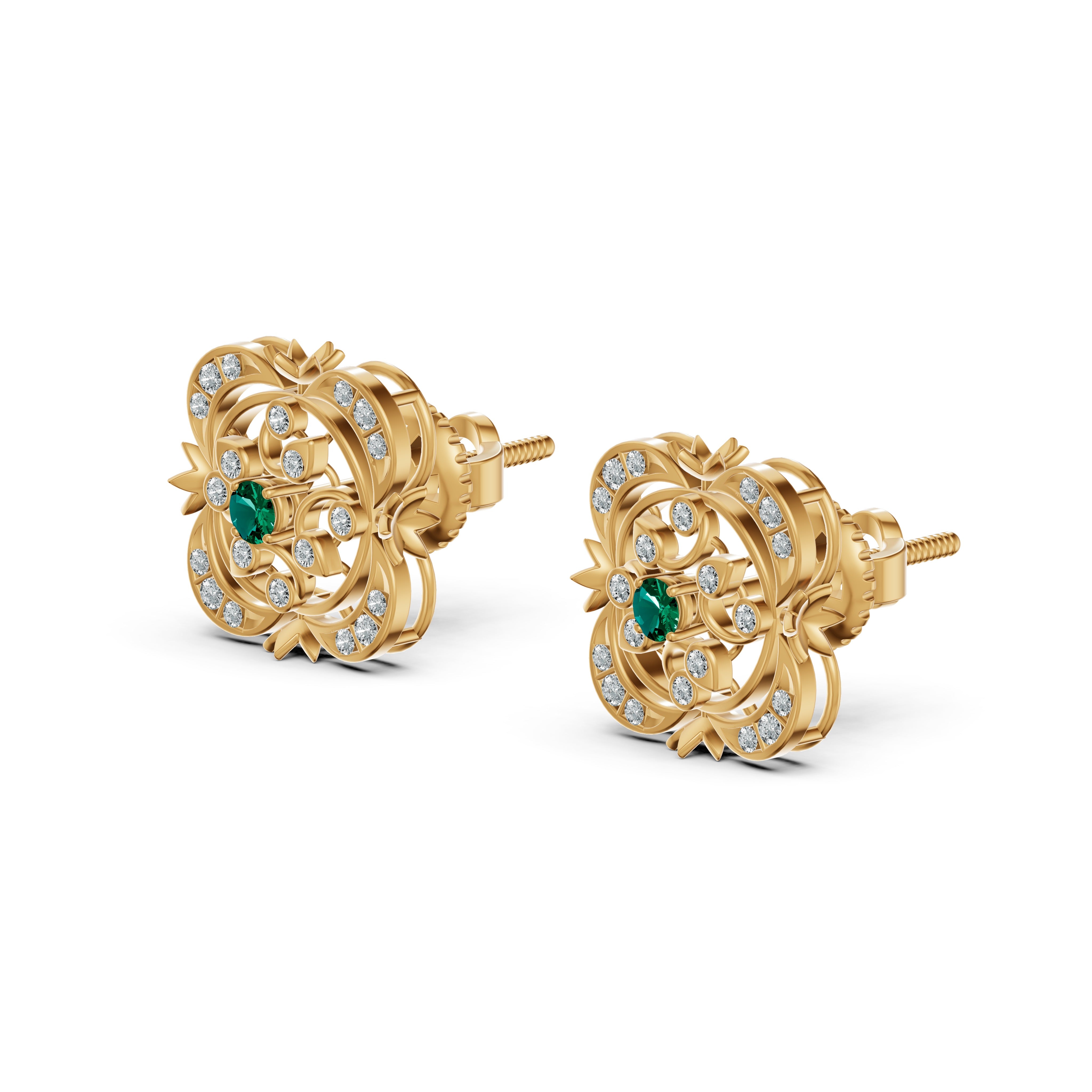 Emerald Heritage Diamond Stud Earrings