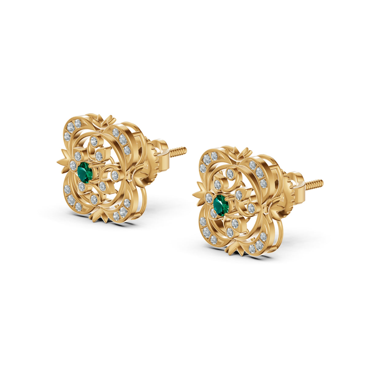 Emerald Heritage Diamond Stud Earrings