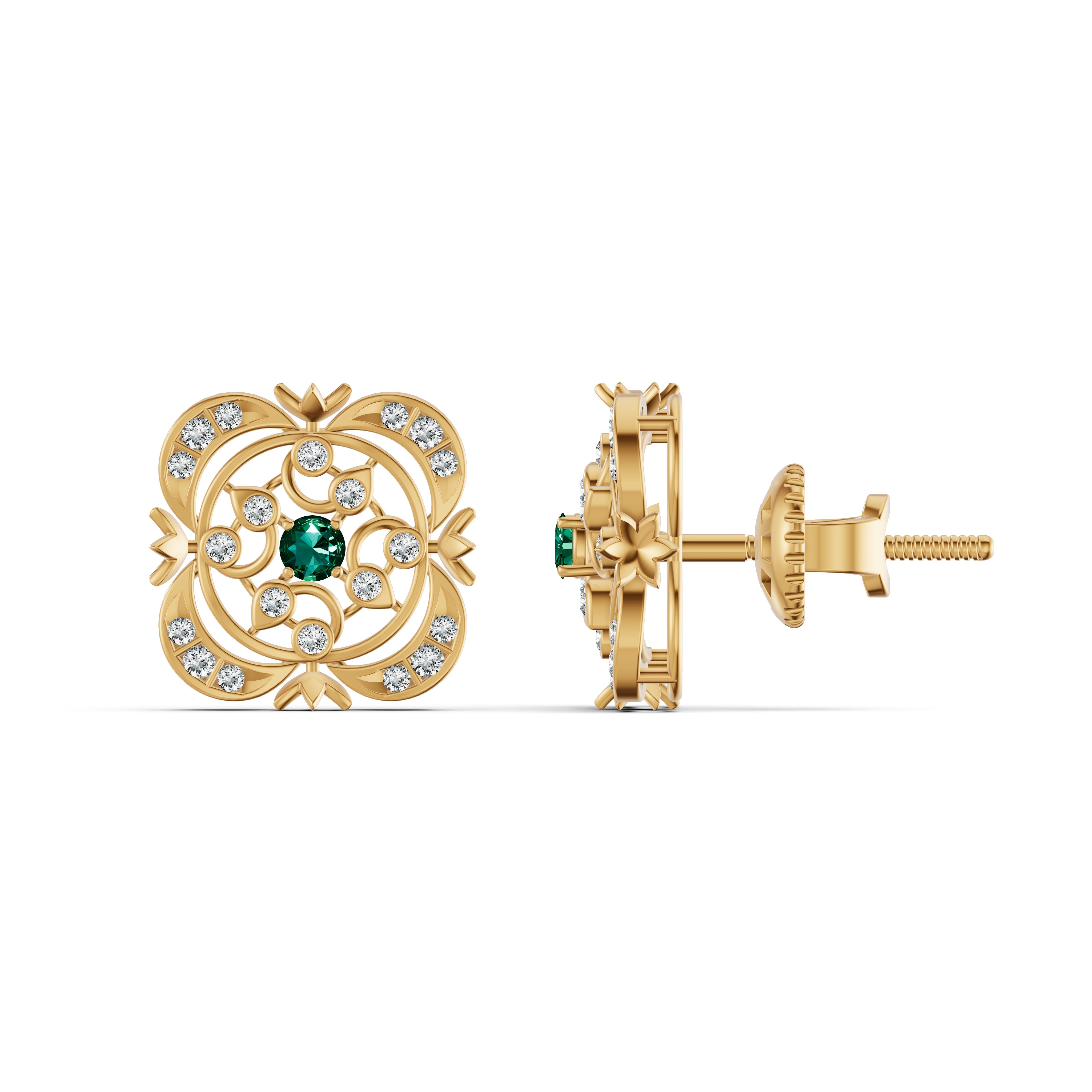 Emerald Heritage Diamond Stud Earrings