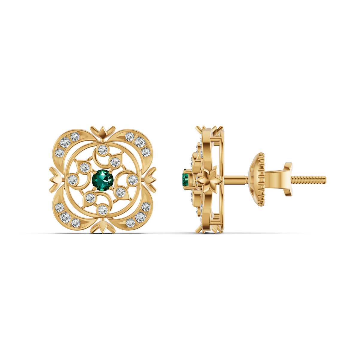 Emerald Heritage Diamond Stud Earrings