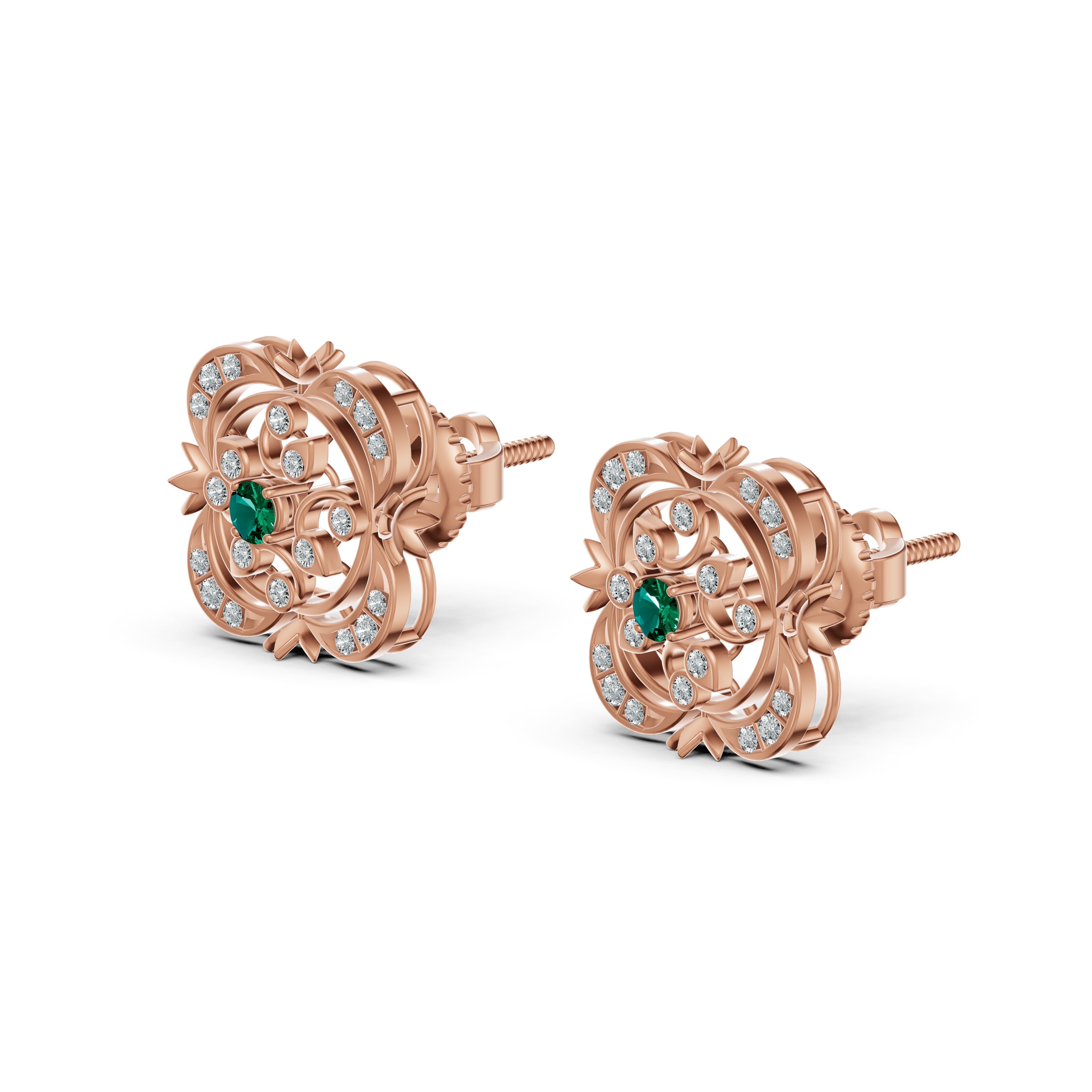 Emerald Heritage Diamond Stud Earrings