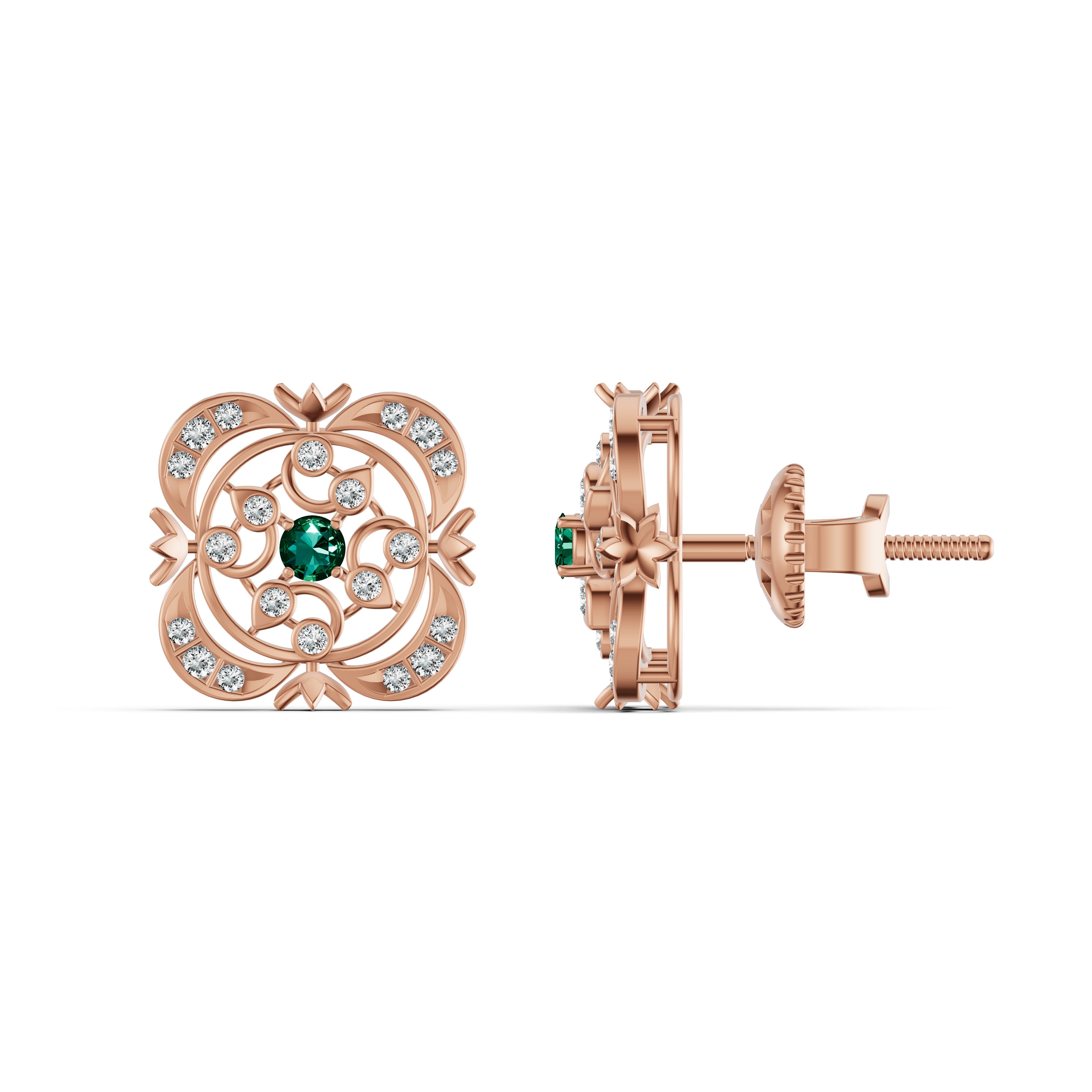 Emerald Heritage Diamond Stud Earrings