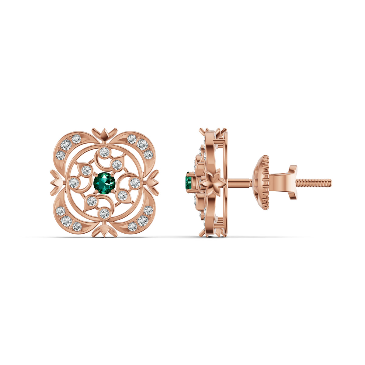 Emerald Heritage Diamond Stud Earrings