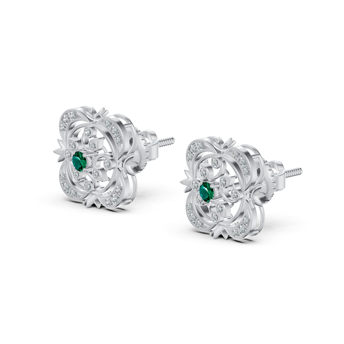 Emerald Heritage Diamond Stud Earrings
