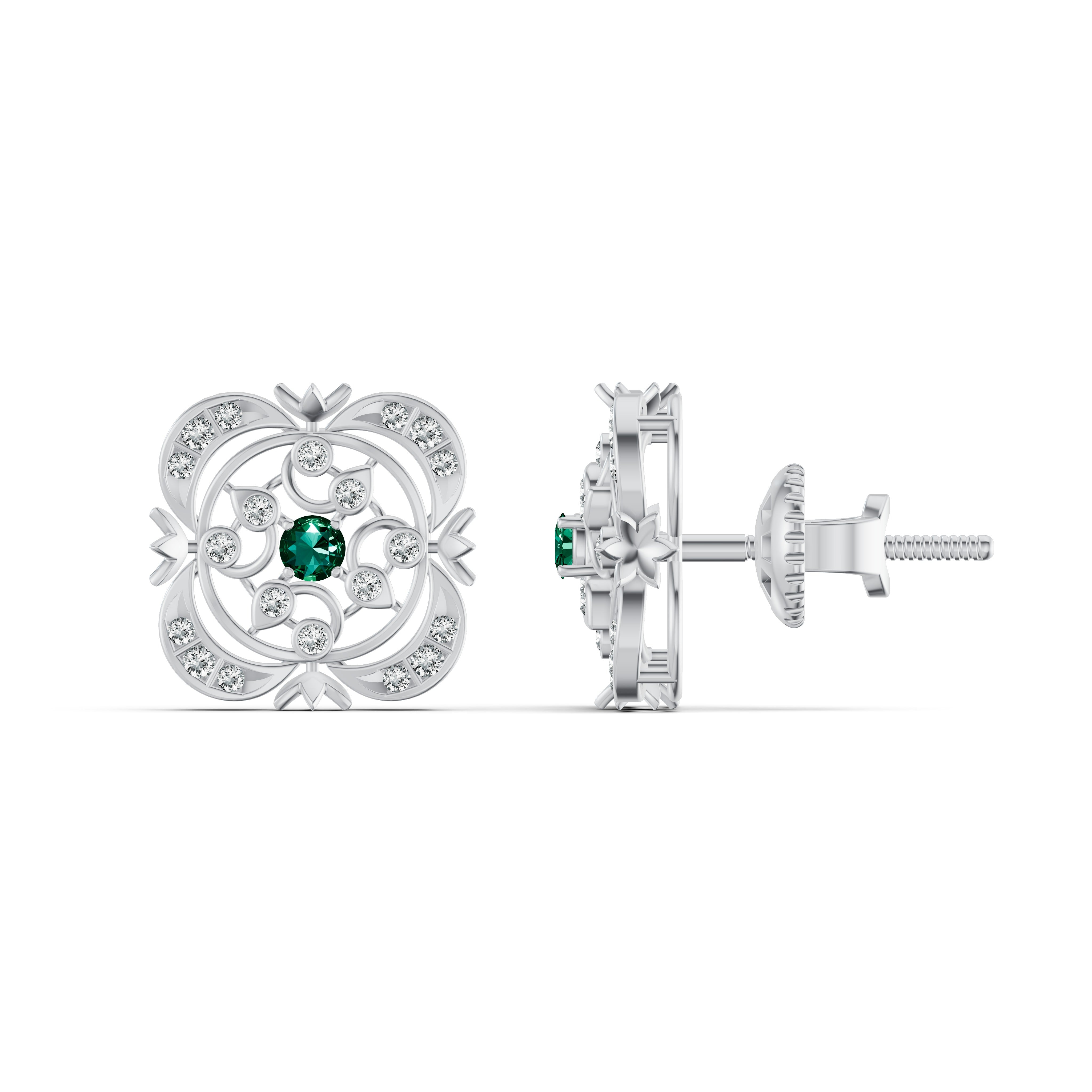 Emerald Heritage Diamond Stud Earrings