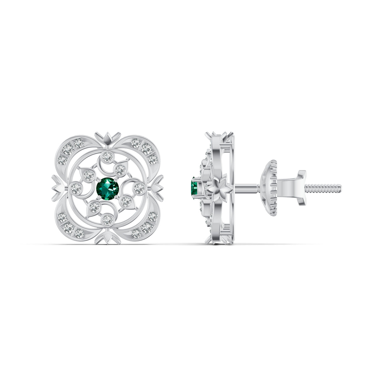 Emerald Heritage Diamond Stud Earrings
