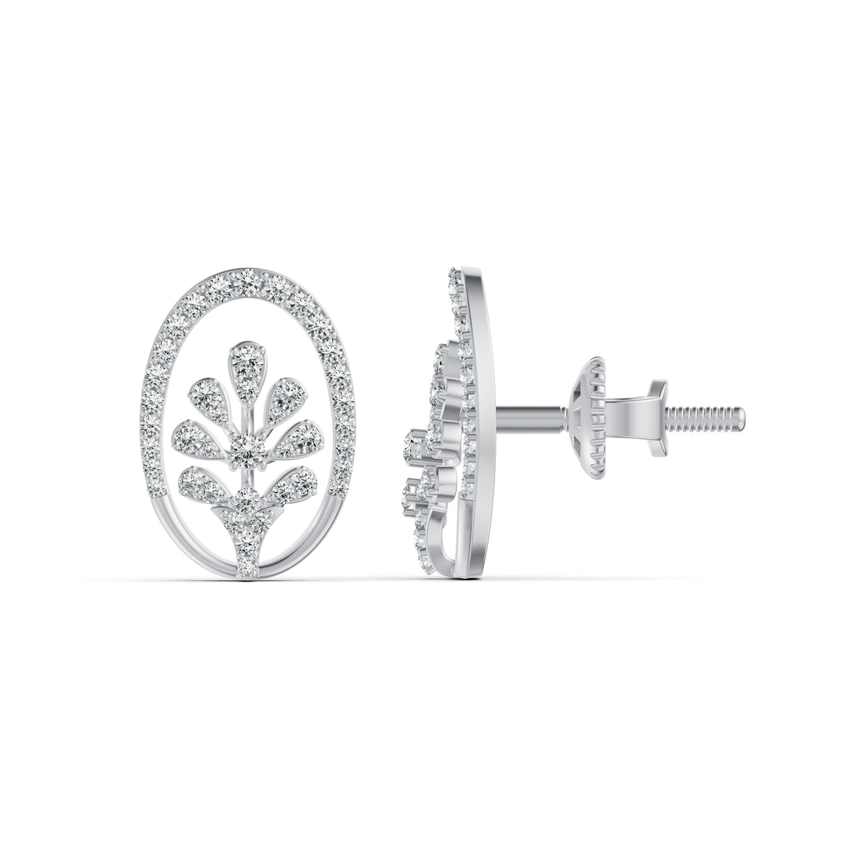 Filigree Floral Diamond Stud Earrings