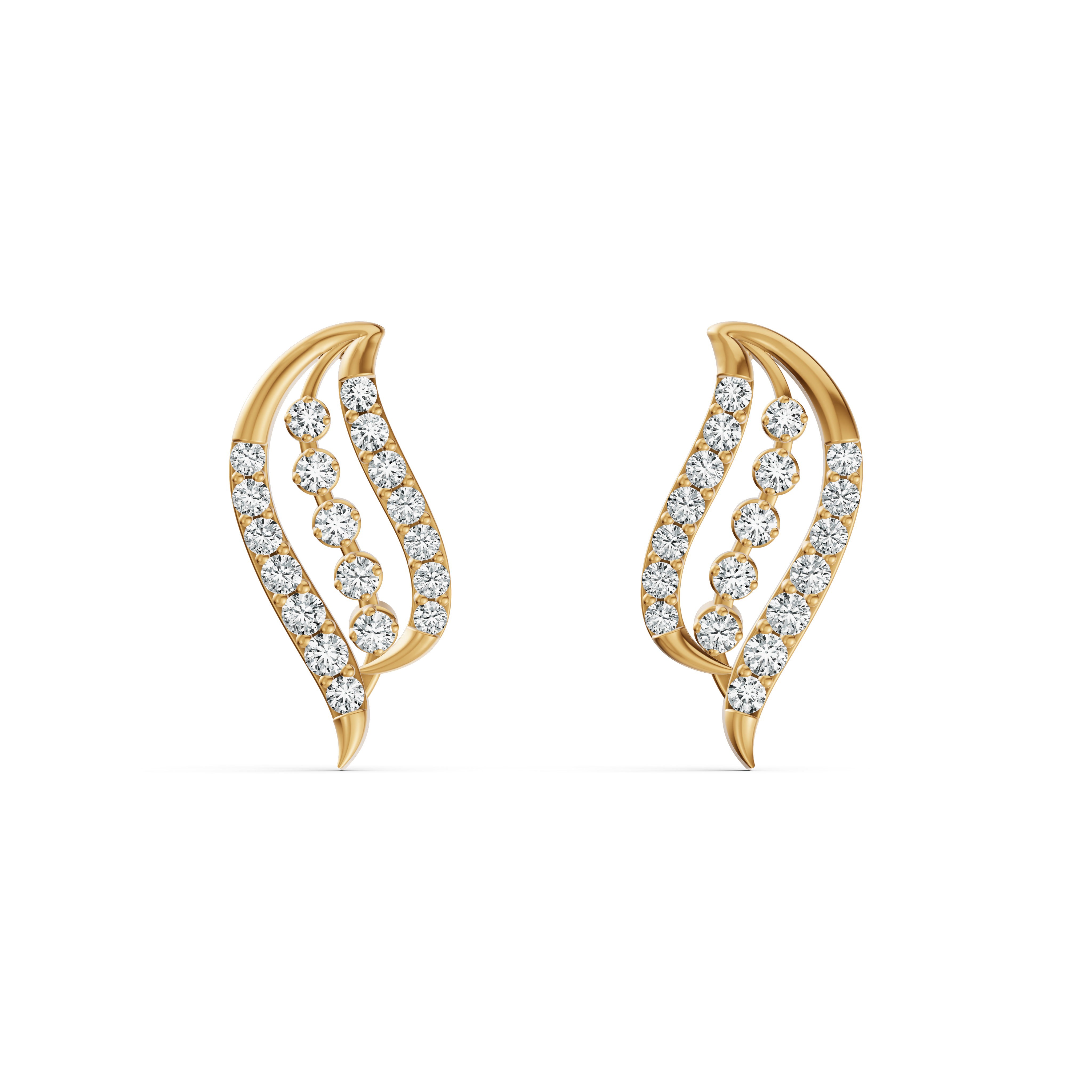 Curved Leaf Diamond Stud Earrings