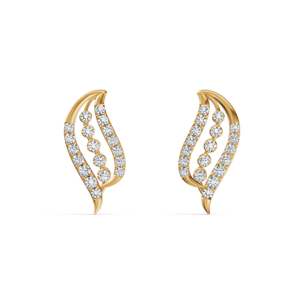 Curved Leaf Diamond Stud Earrings