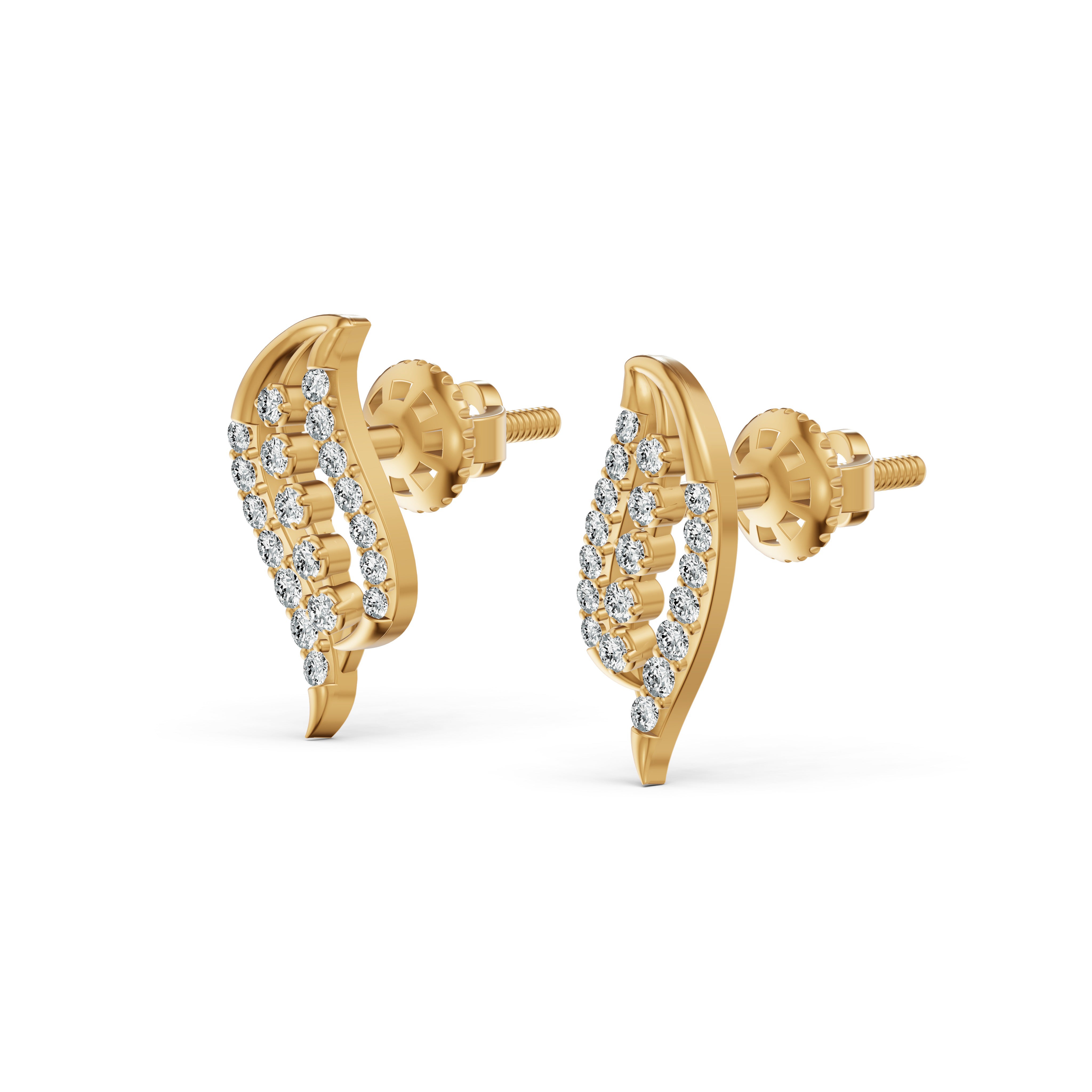 Curved Leaf Diamond Stud Earrings