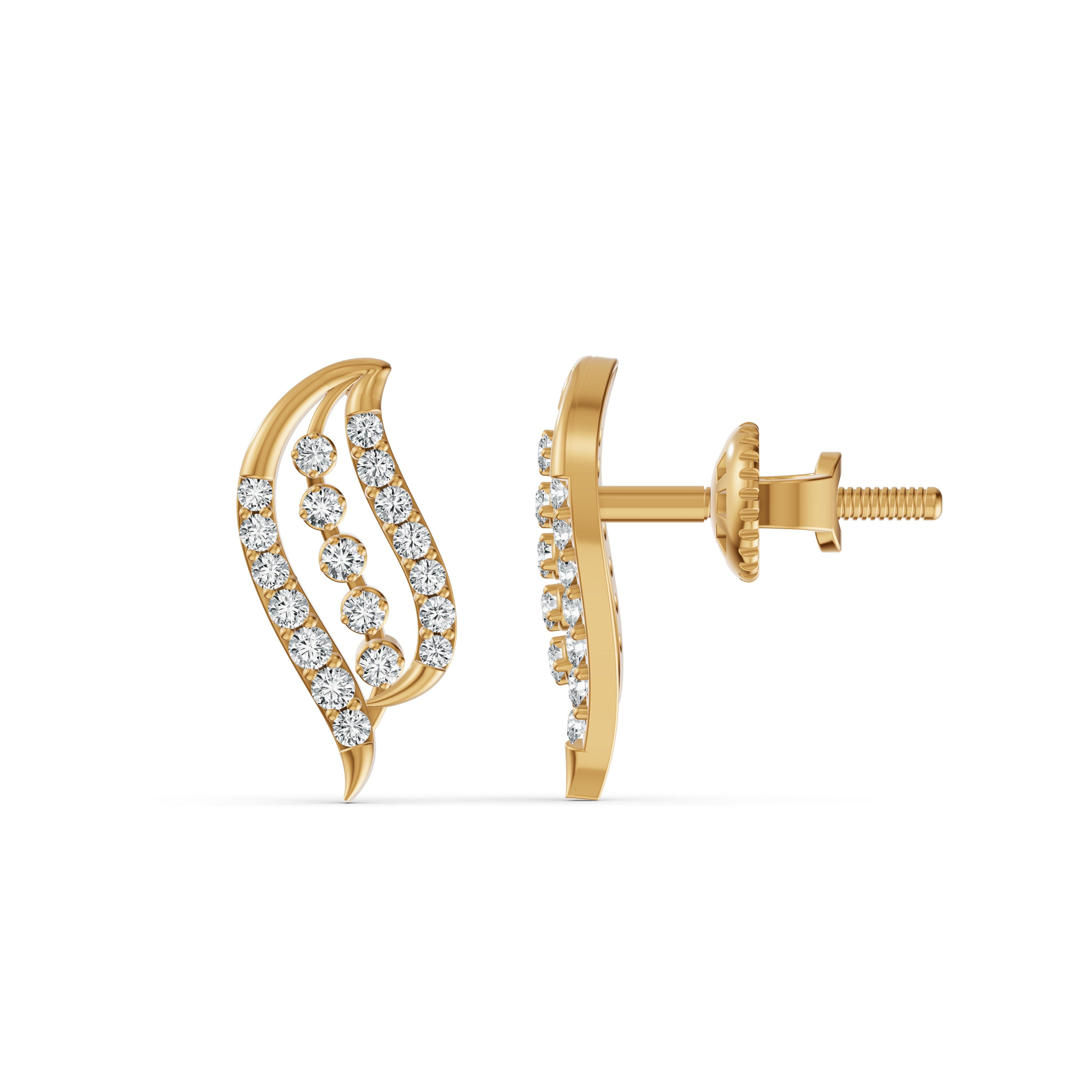 Curved Leaf Diamond Stud Earrings