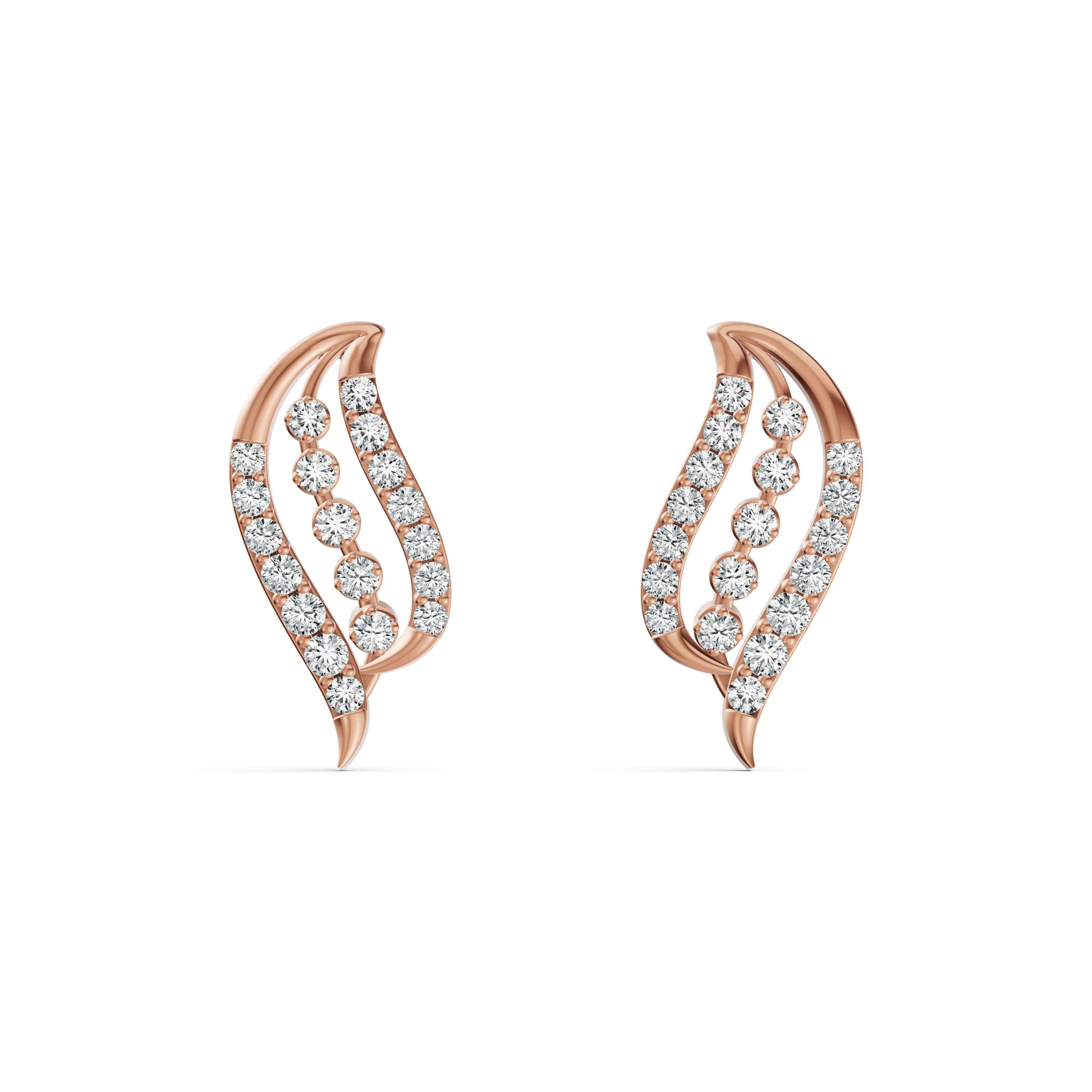 Curved Leaf Diamond Stud Earrings