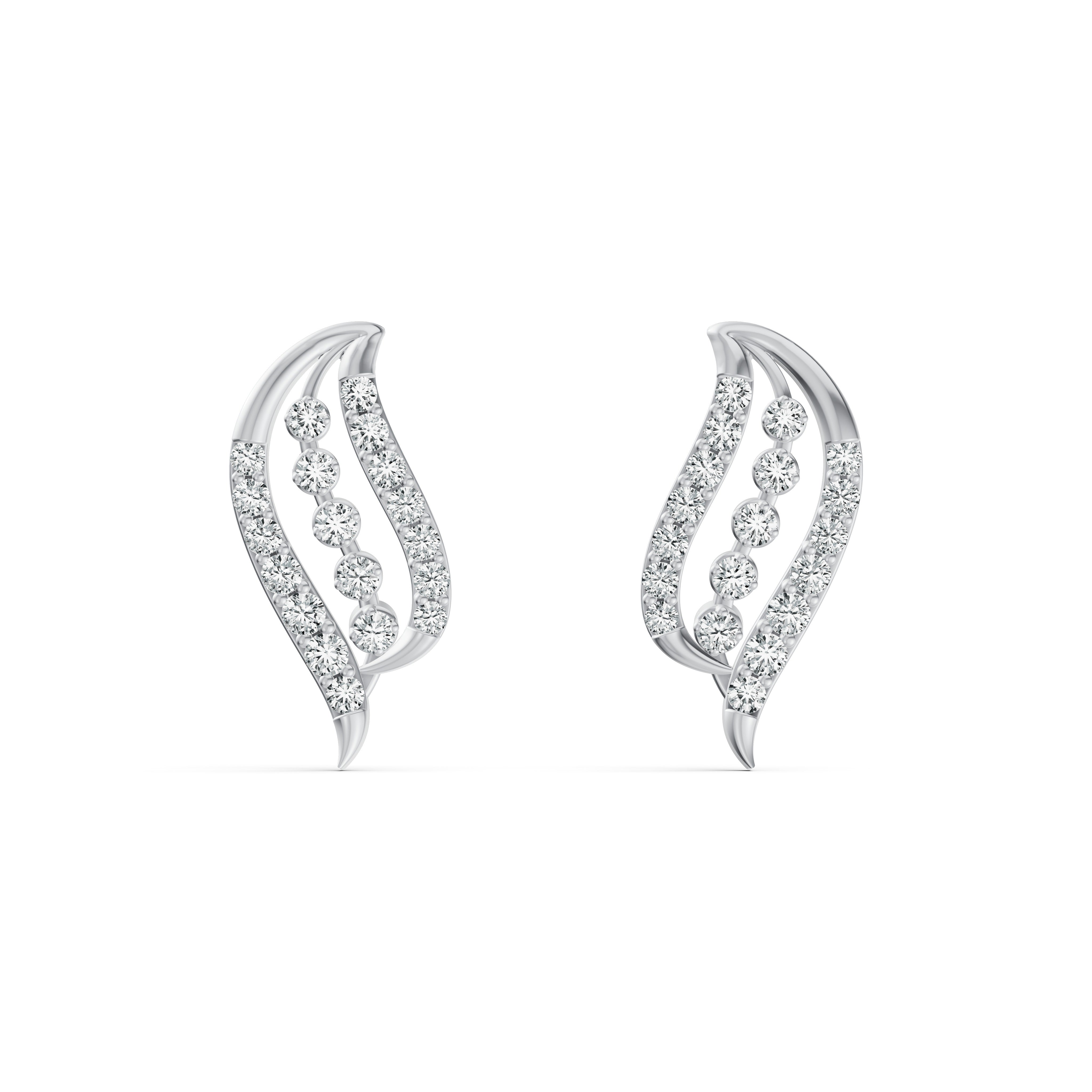 Curved Leaf Diamond Stud Earrings