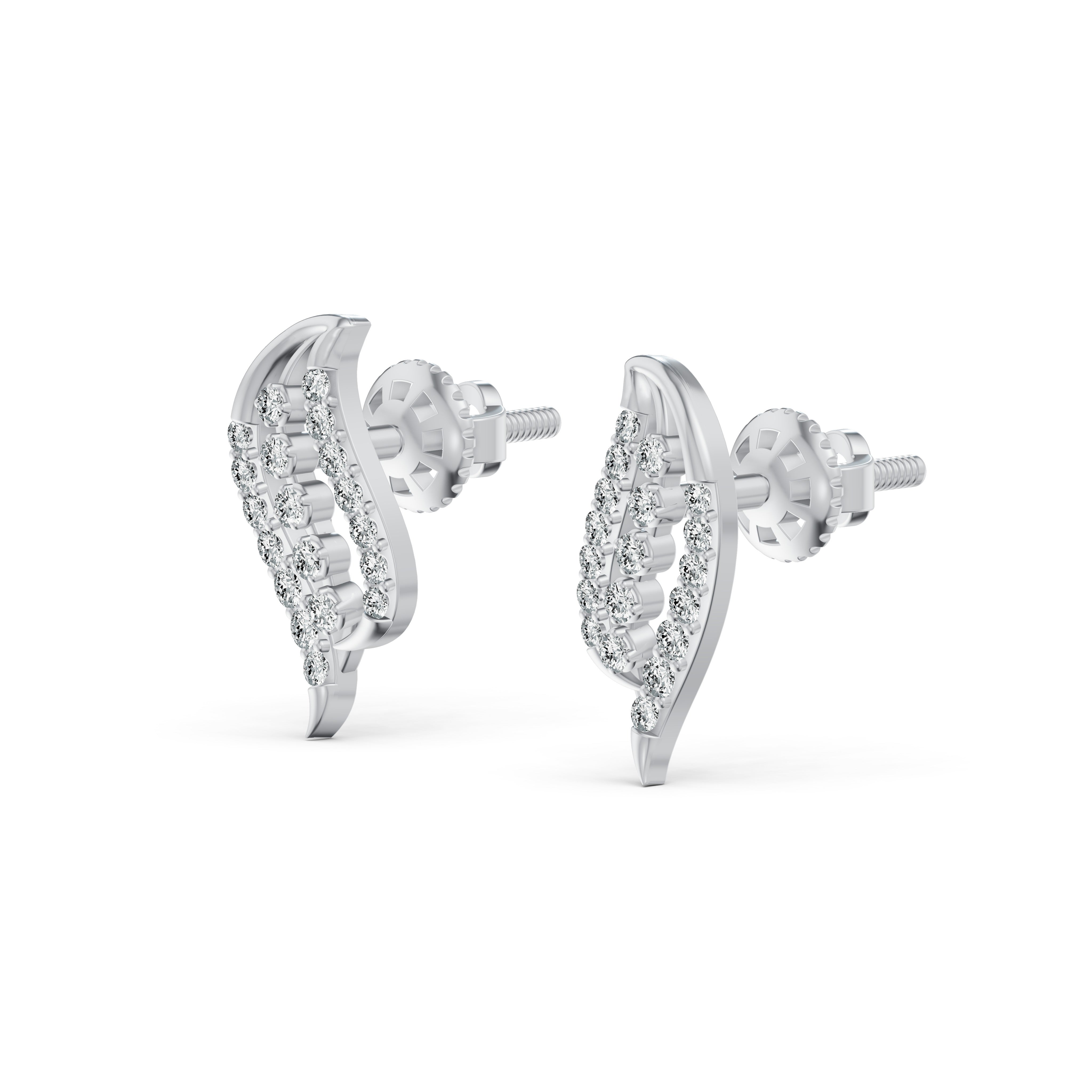 Curved Leaf Diamond Stud Earrings