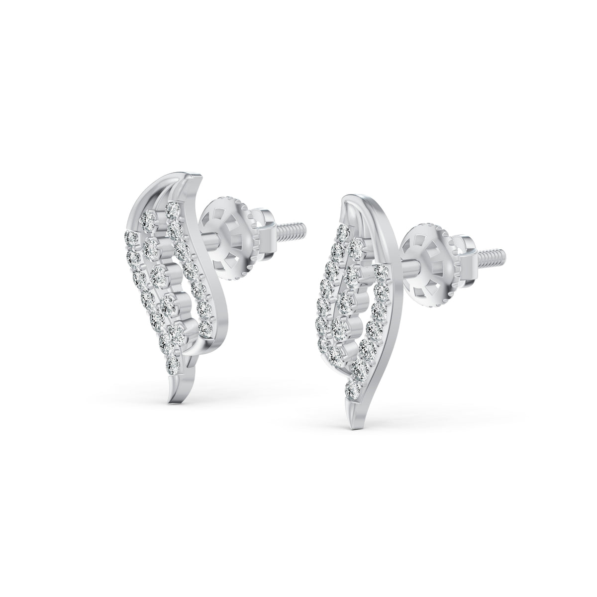 Curved Leaf Diamond Stud Earrings