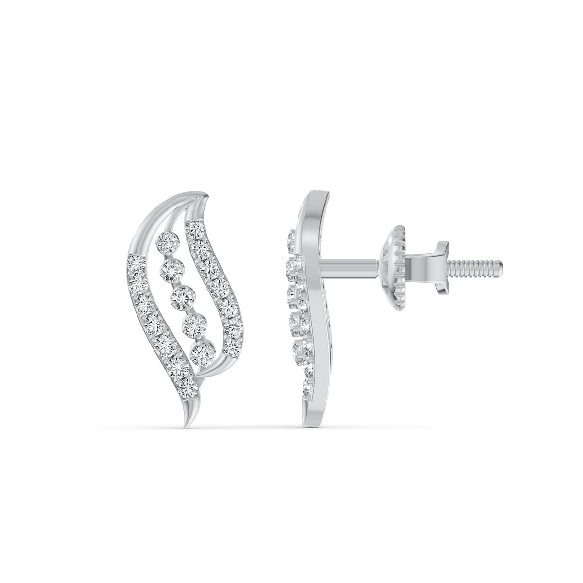 Curved Leaf Diamond Stud Earrings