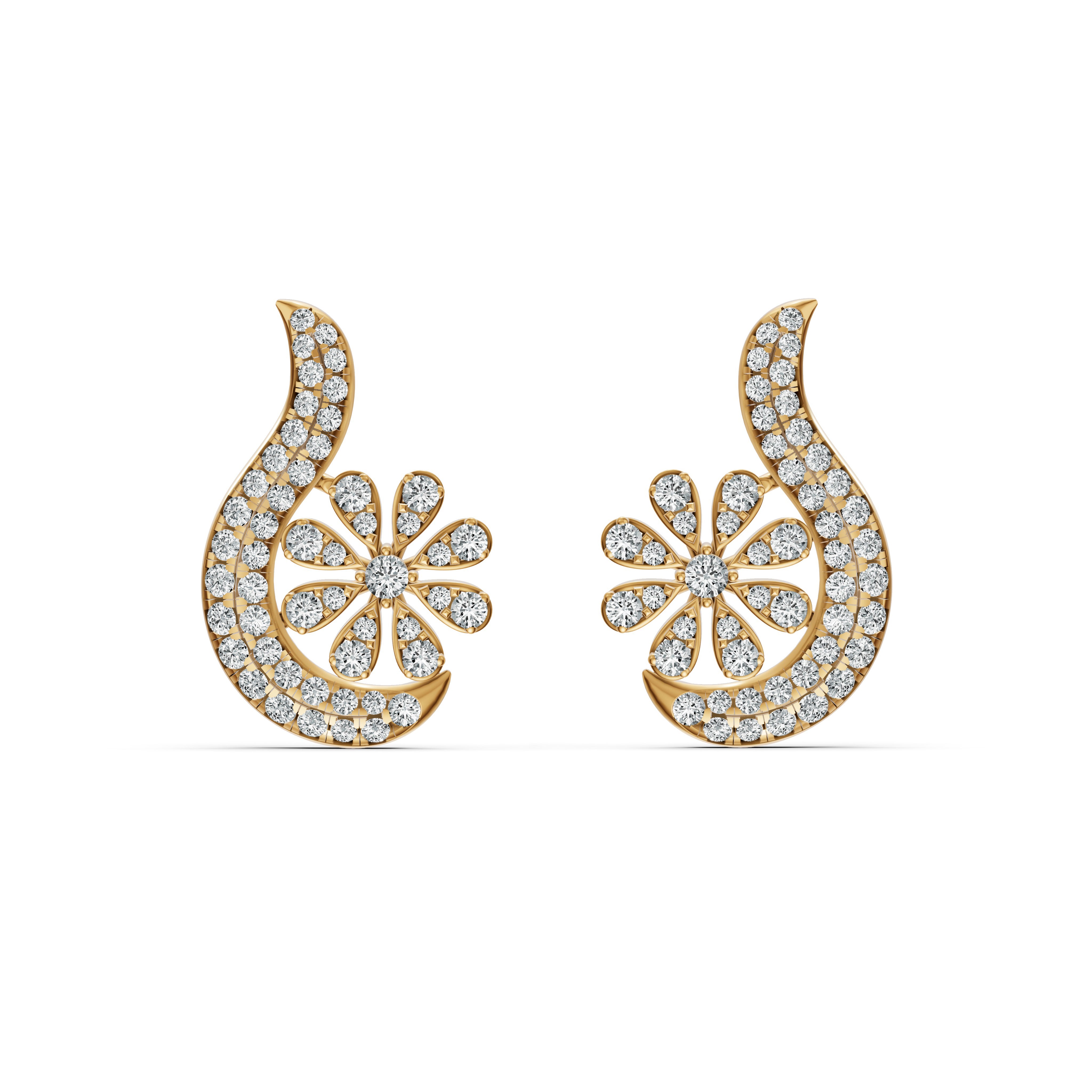 Floral Paisley Diamond Stud Earrings