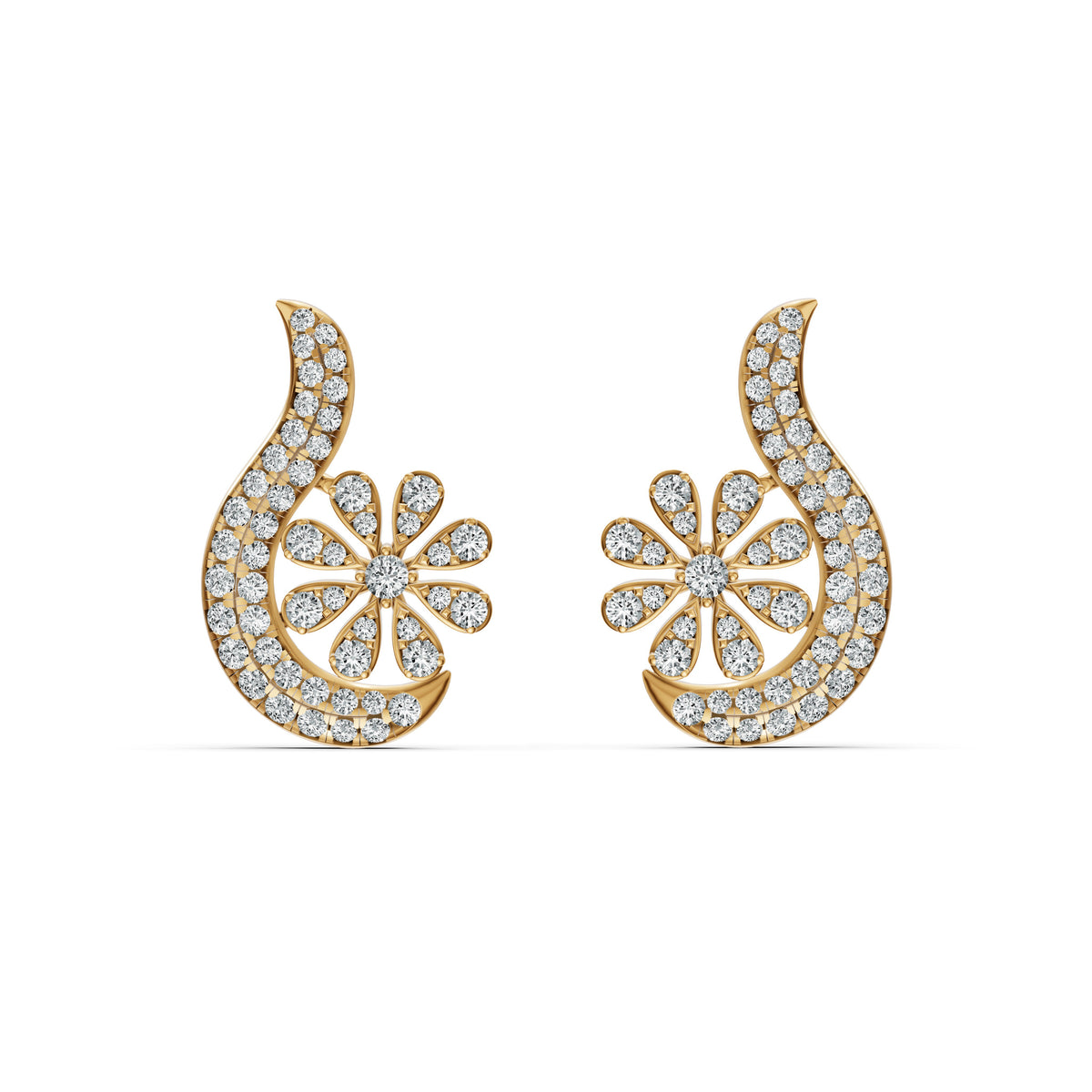 Floral Paisley Diamond Stud Earrings
