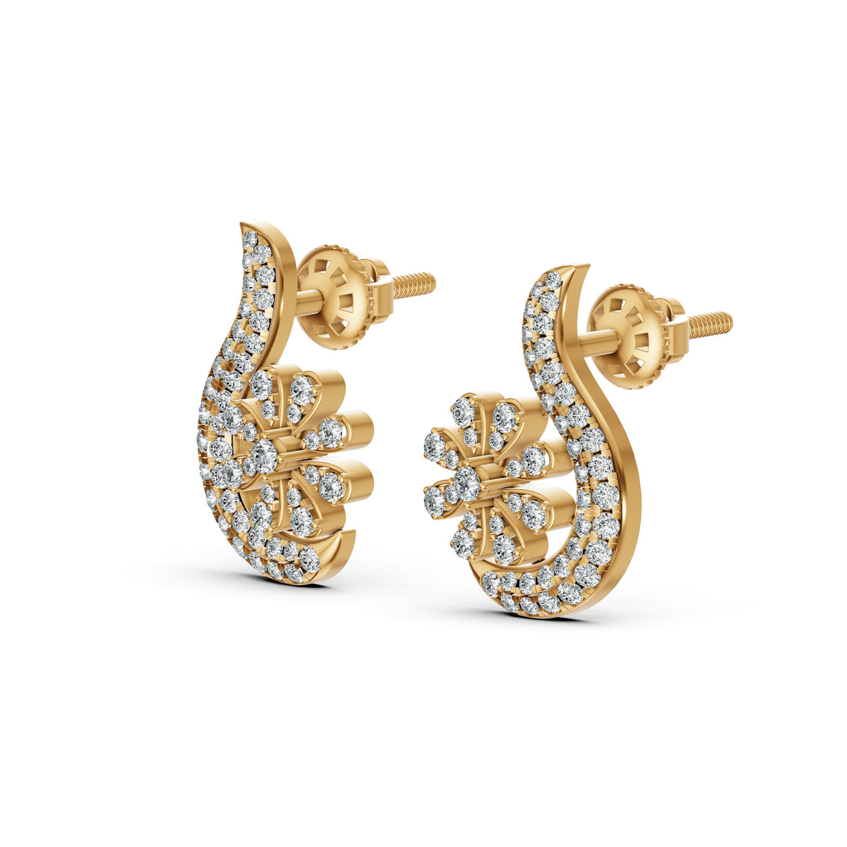 Floral Paisley Diamond Stud Earrings
