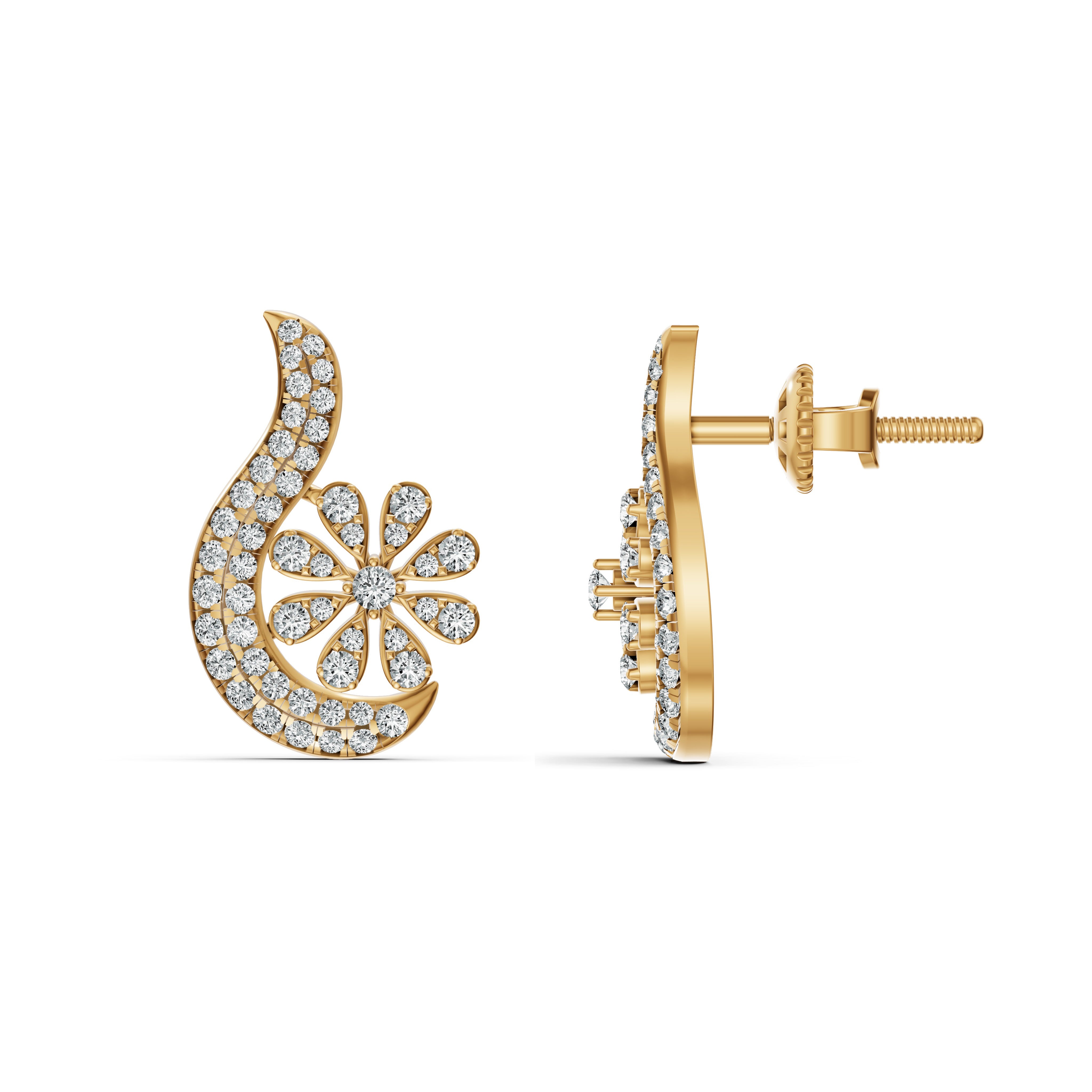 Floral Paisley Diamond Stud Earrings