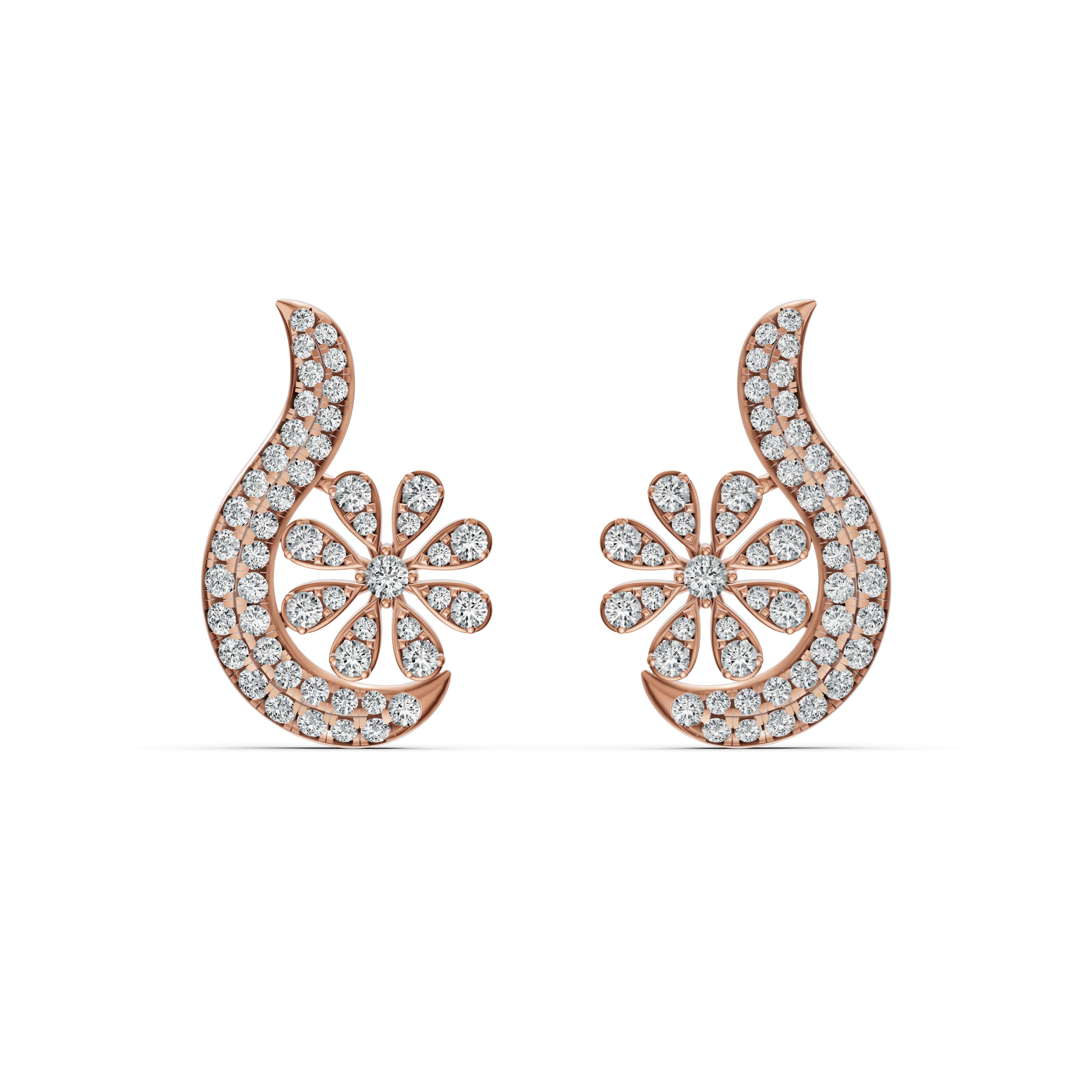 Floral Paisley Diamond Stud Earrings
