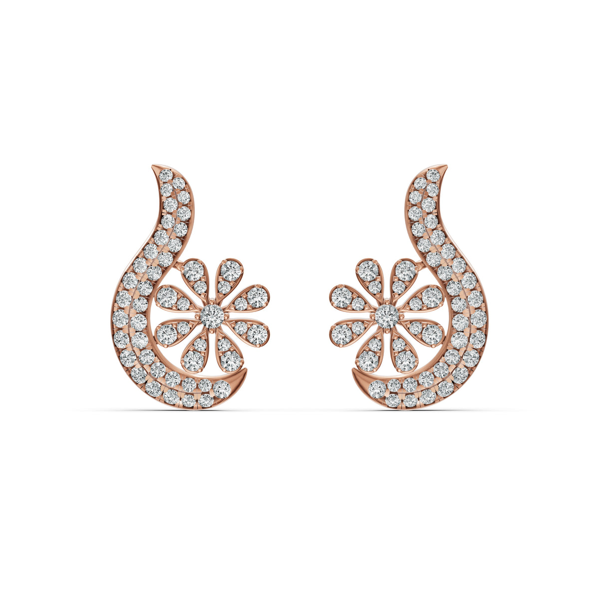 Floral Paisley Diamond Stud Earrings