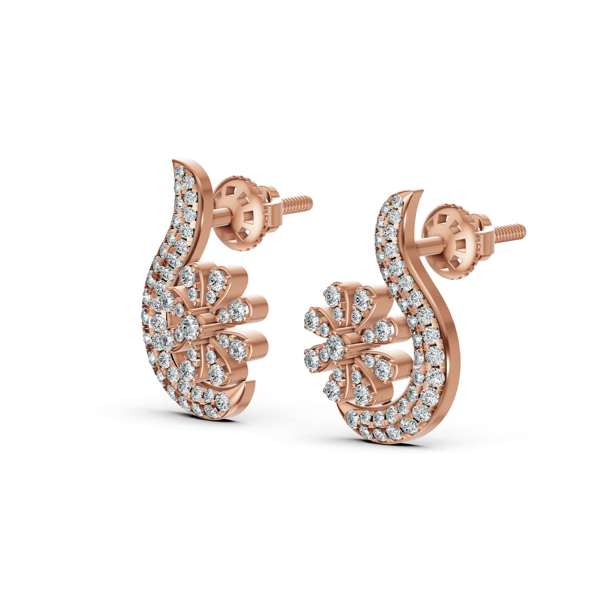 Floral Paisley Diamond Stud Earrings