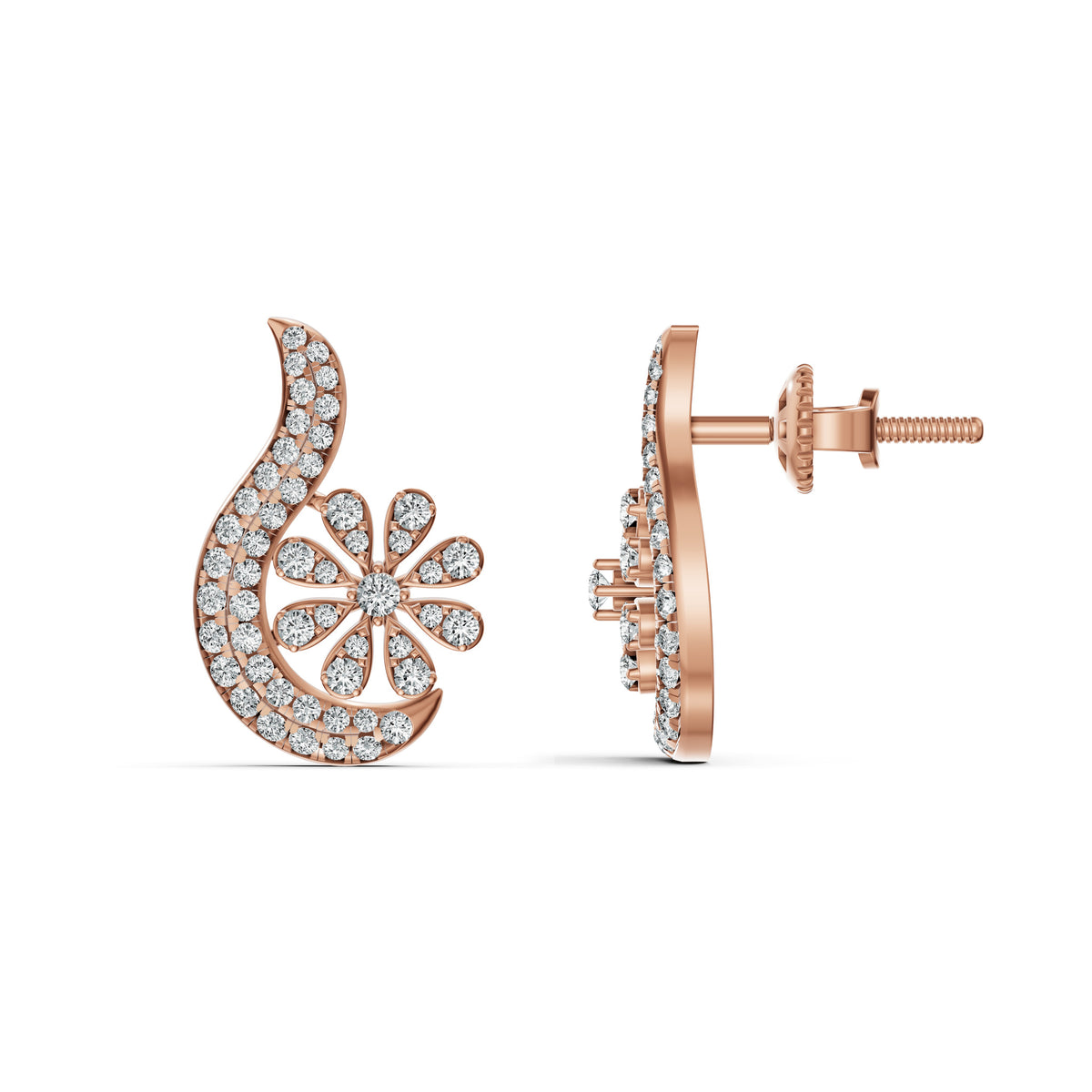 Floral Paisley Diamond Stud Earrings