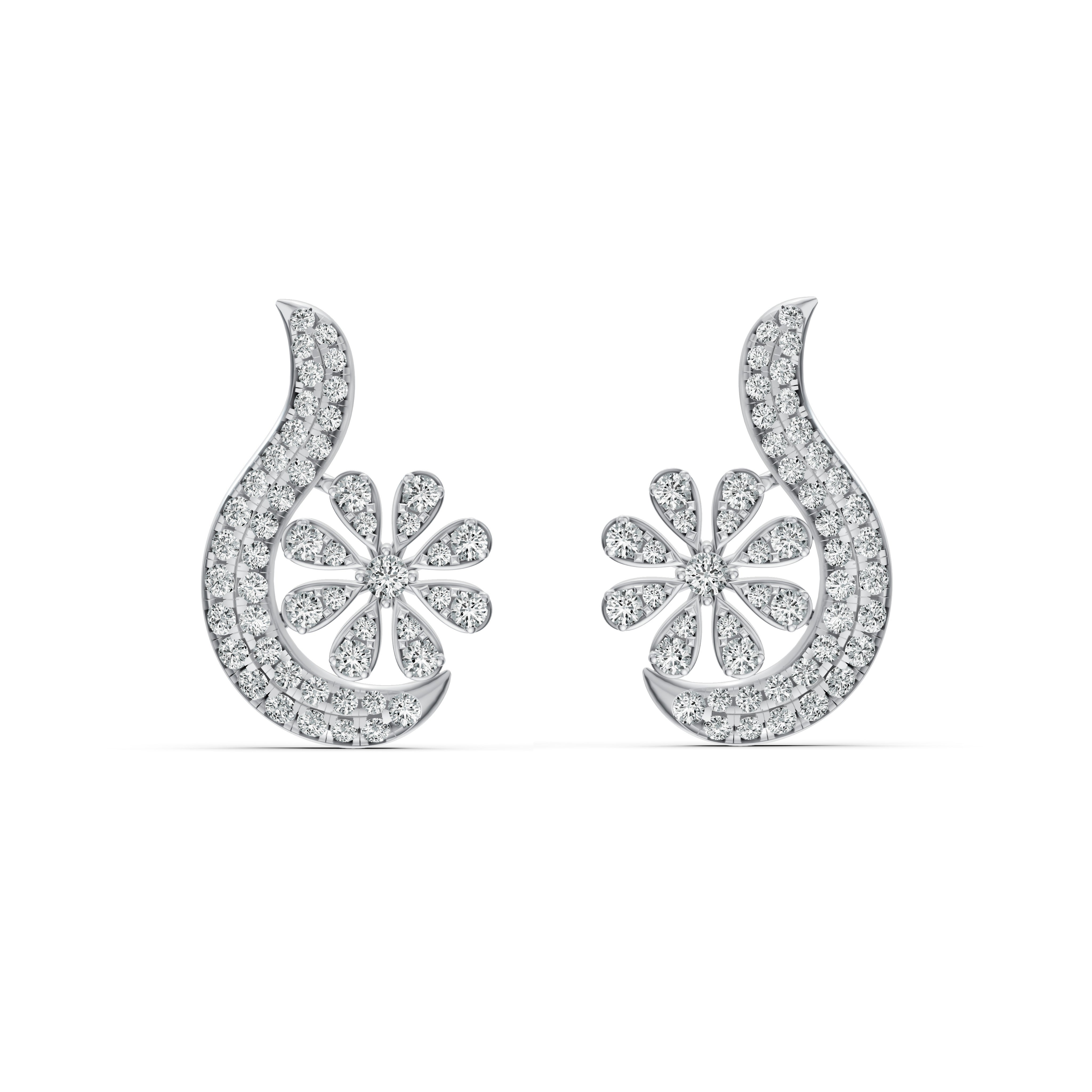 Floral Paisley Diamond Stud Earrings