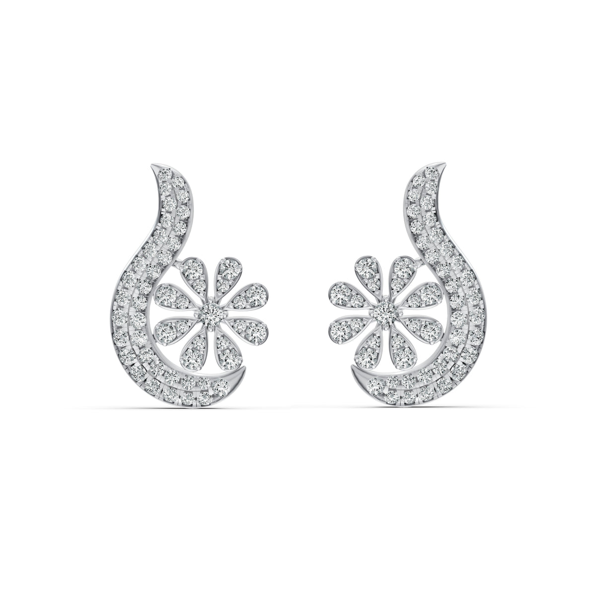 Floral Paisley Diamond Stud Earrings