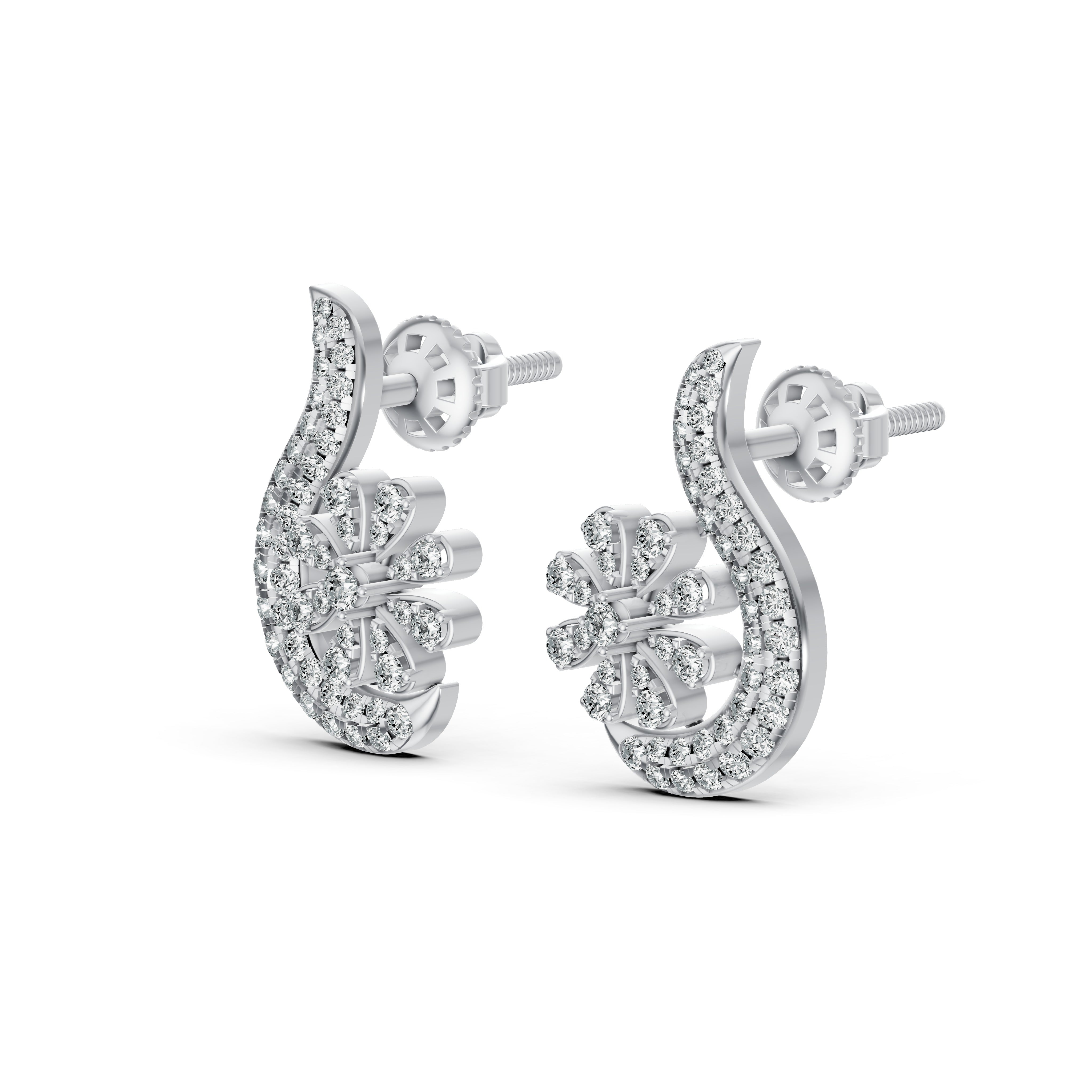 Floral Paisley Diamond Stud Earrings