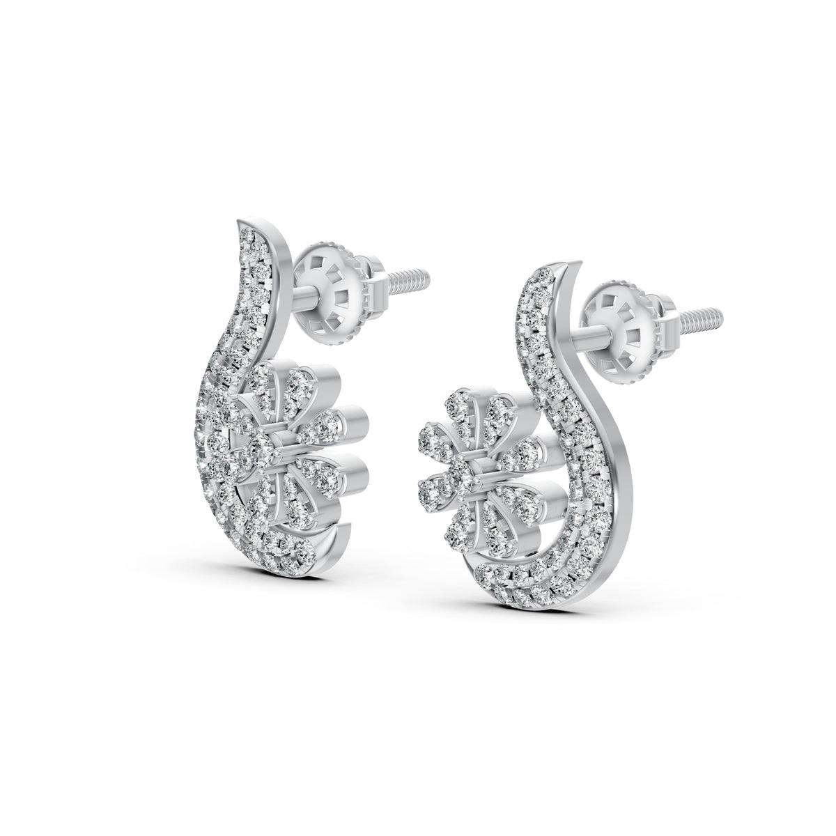 Floral Paisley Diamond Stud Earrings