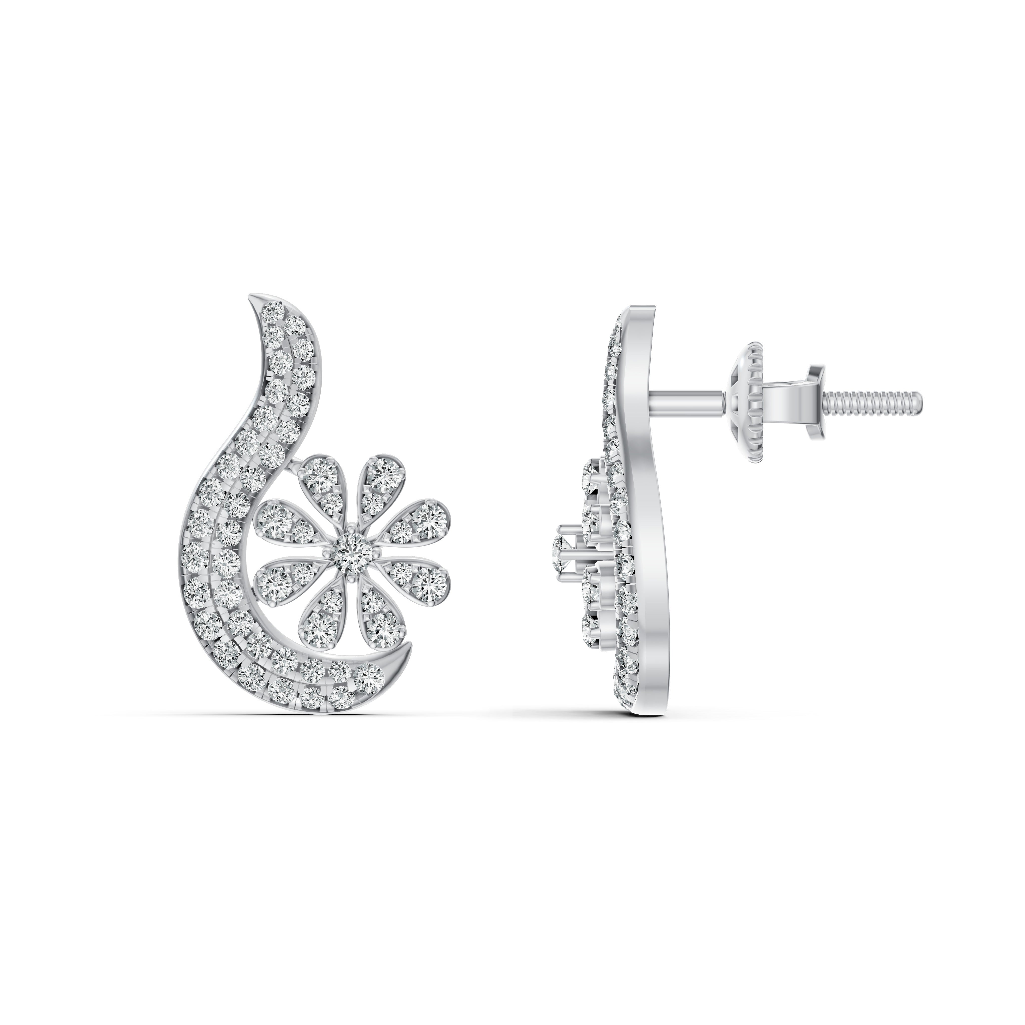 Floral Paisley Diamond Stud Earrings