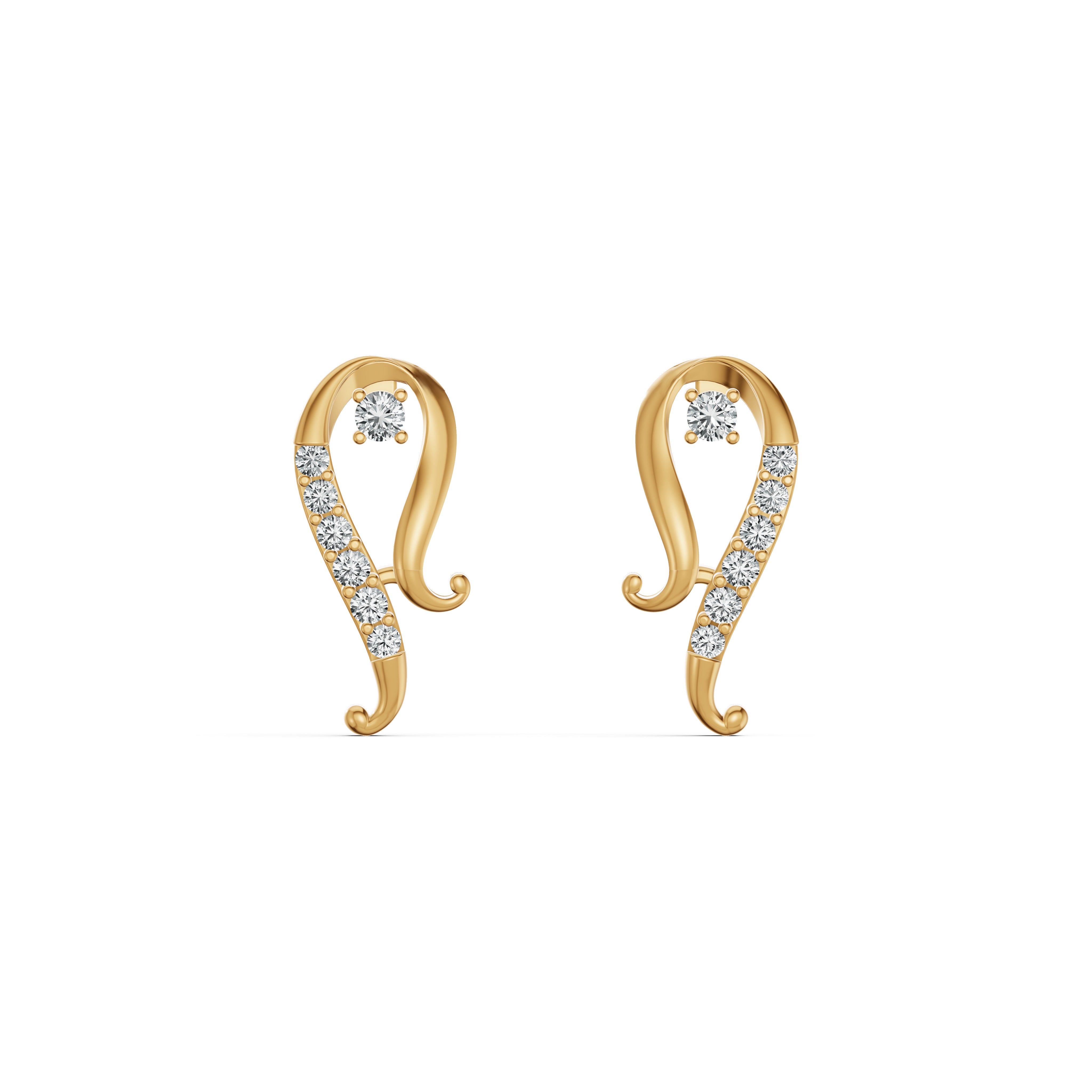 Curved Paisley Diamond Stud Earrings