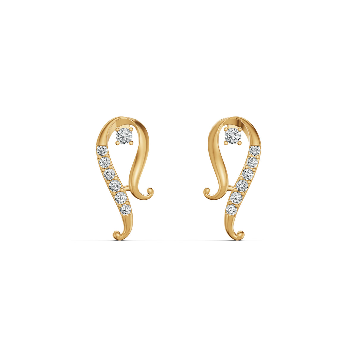 Curved Paisley Diamond Stud Earrings