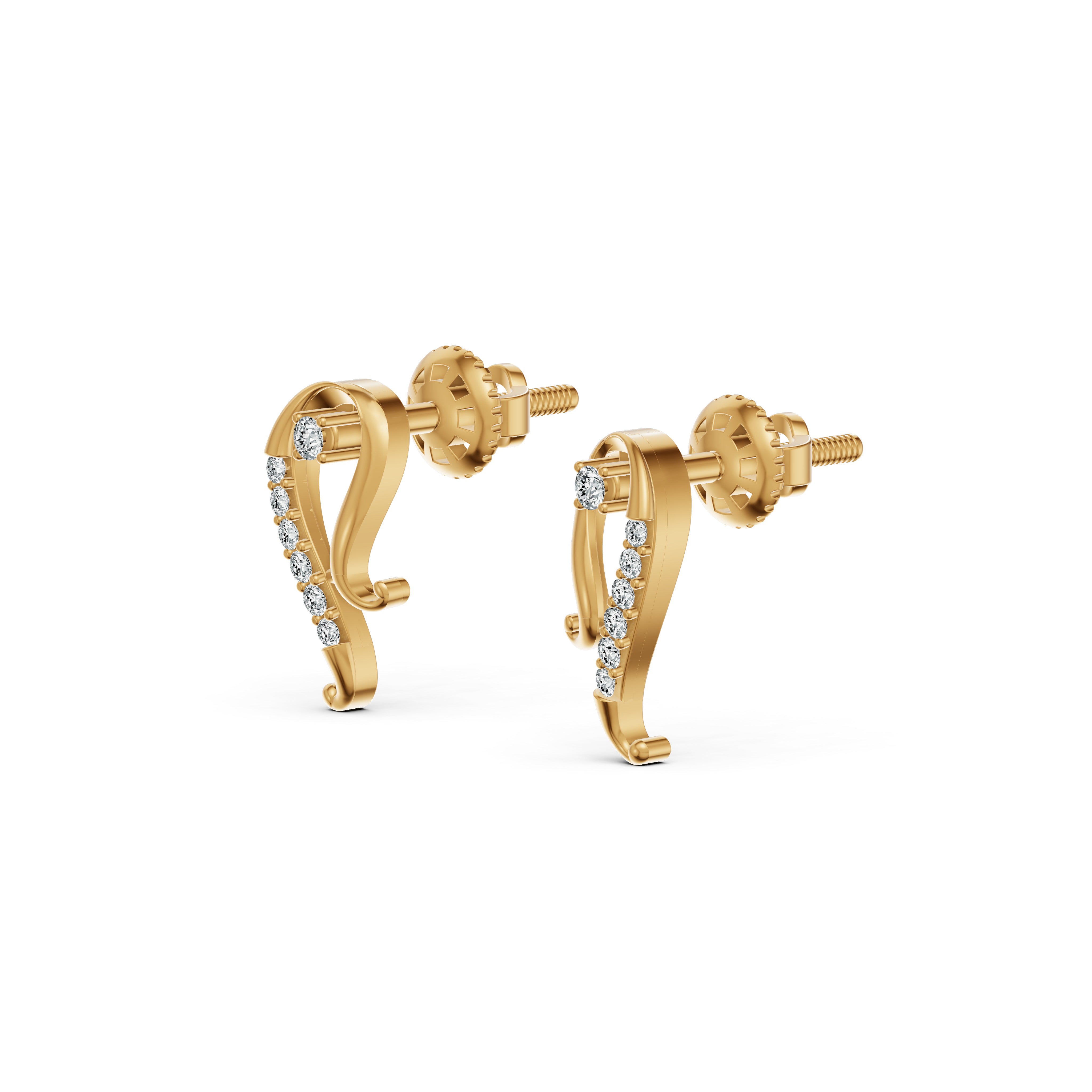 Curved Paisley Diamond Stud Earrings