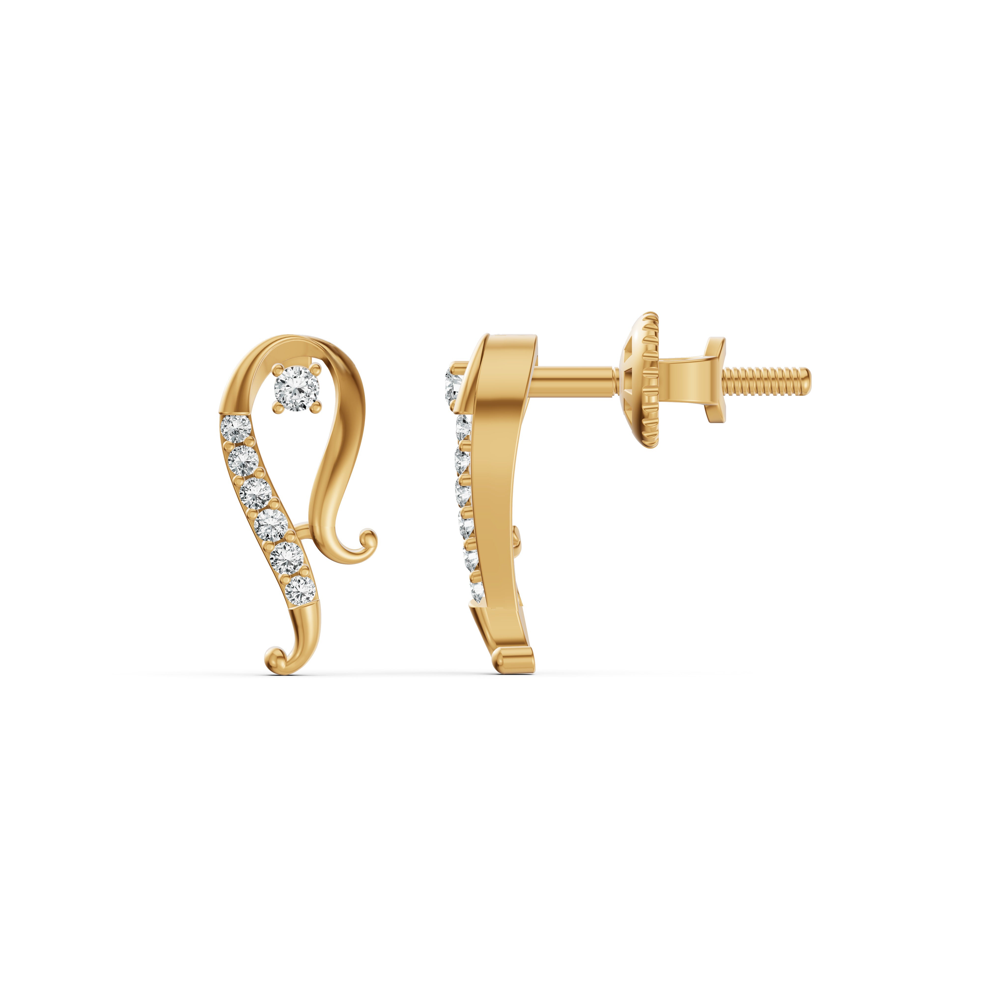 Curved Paisley Diamond Stud Earrings