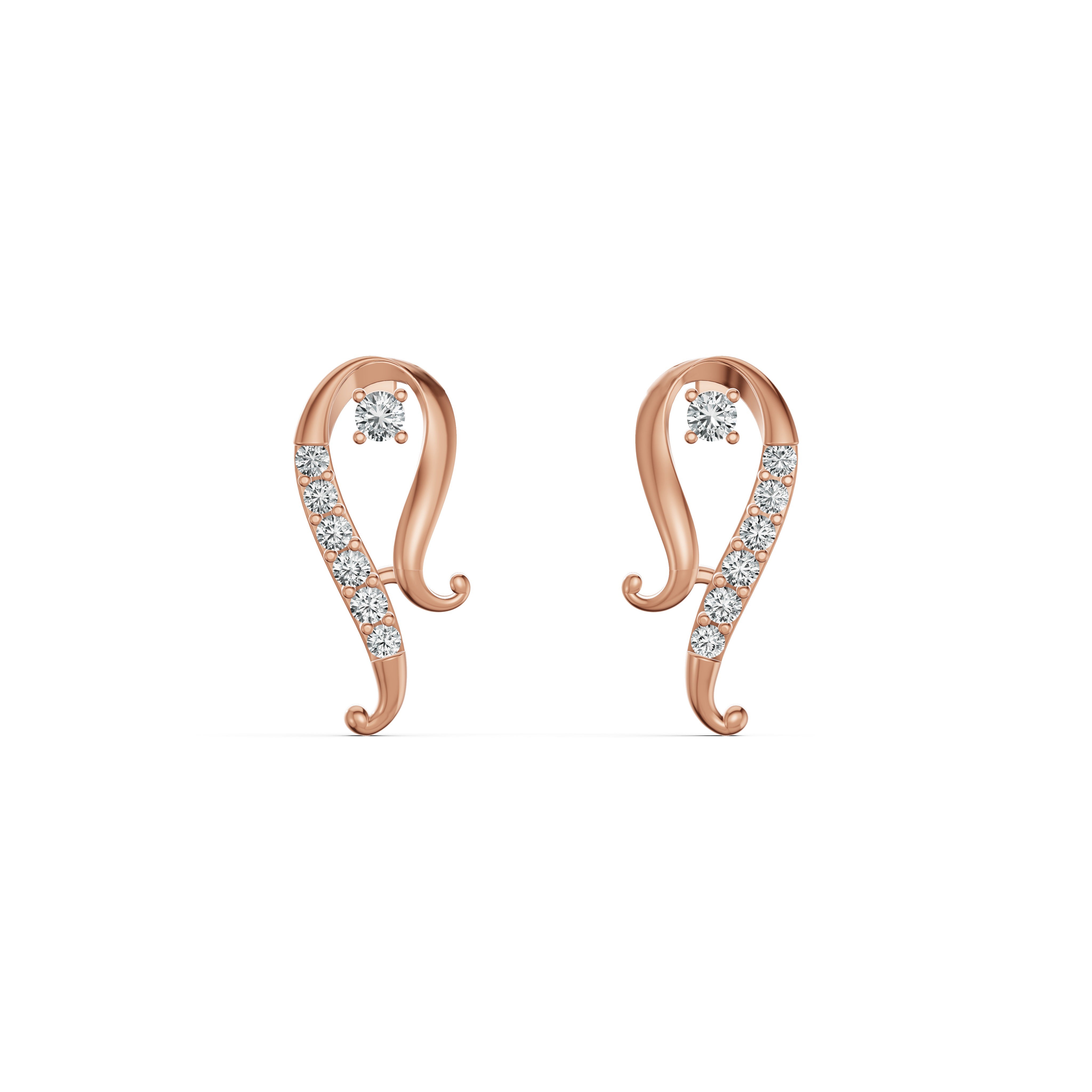Curved Paisley Diamond Stud Earrings