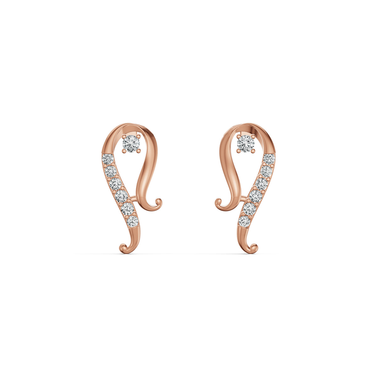 Curved Paisley Diamond Stud Earrings
