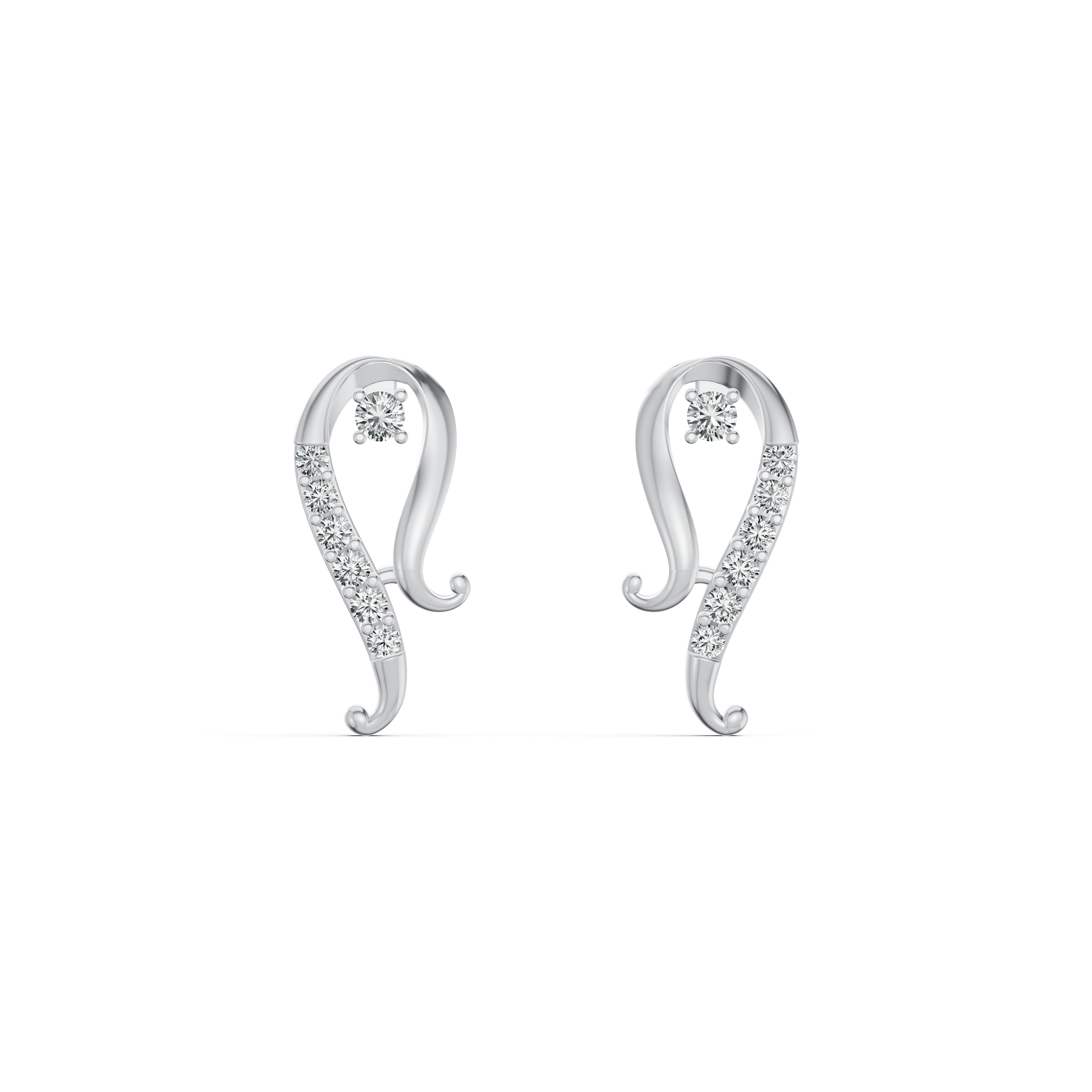 Curved Paisley Diamond Stud Earrings
