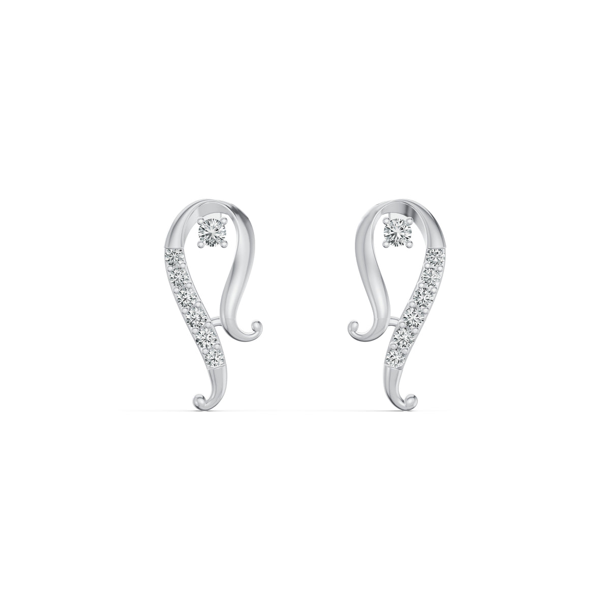 Curved Paisley Diamond Stud Earrings