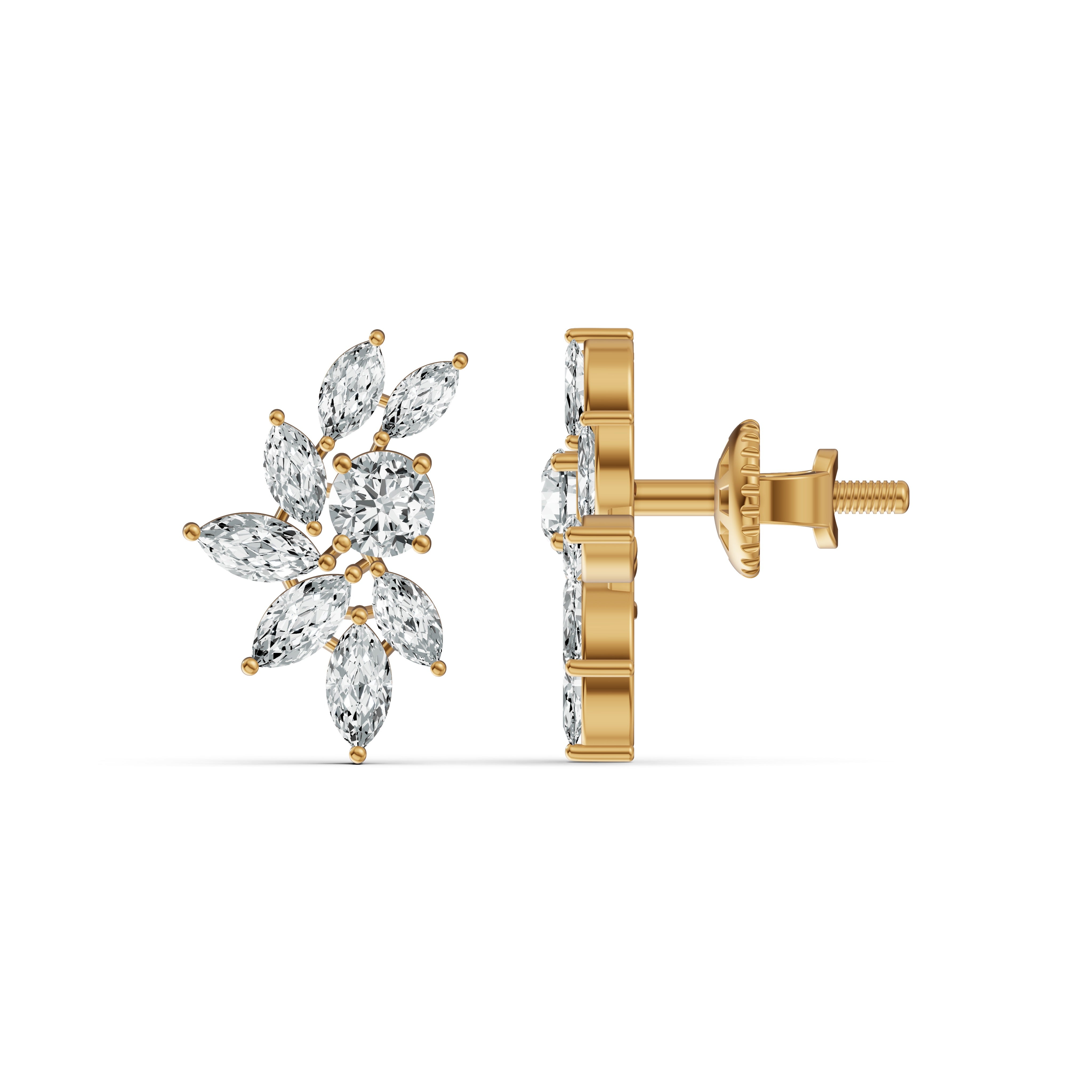 Marquise Floral Diamond Stud Earrings