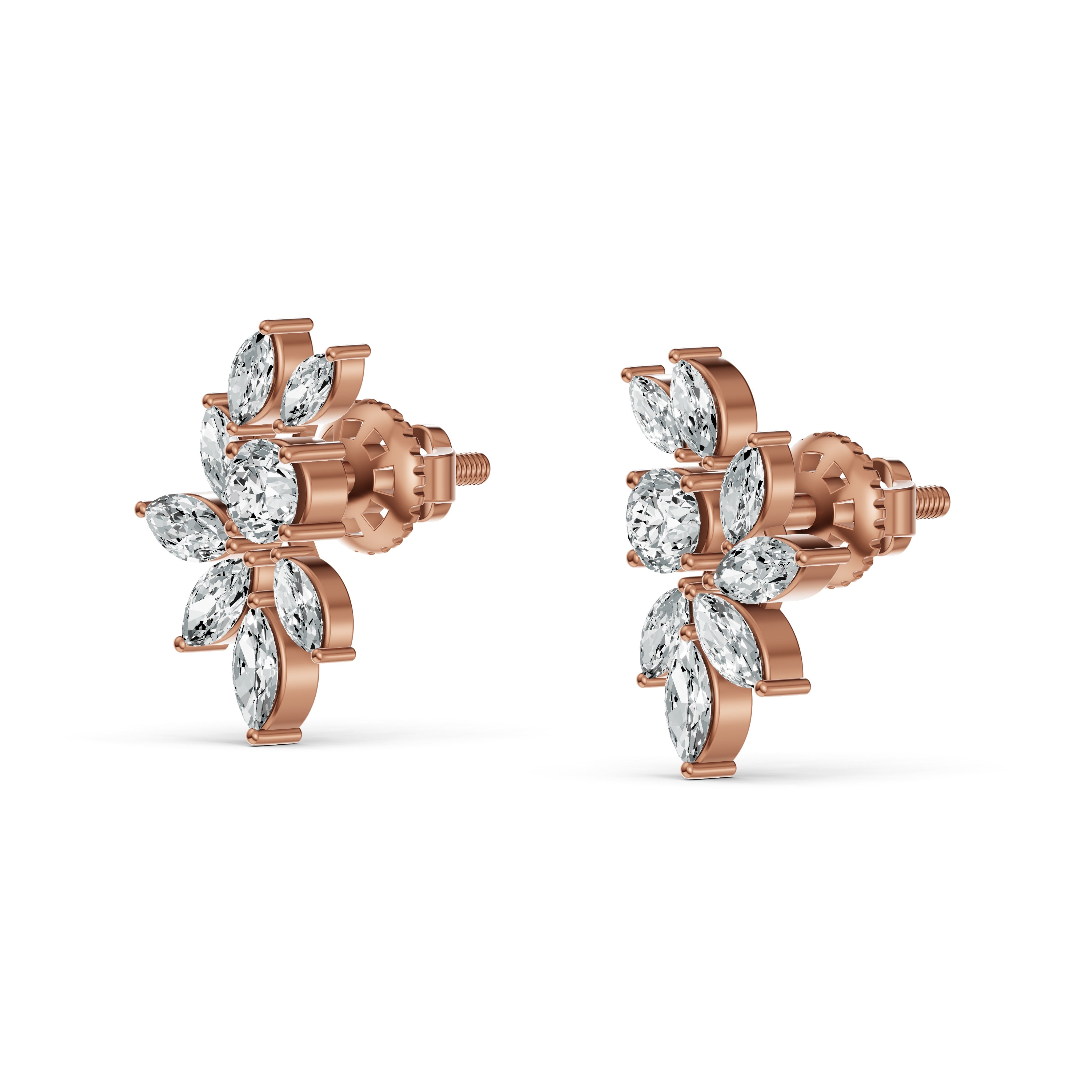 Marquise Floral Diamond Stud Earrings