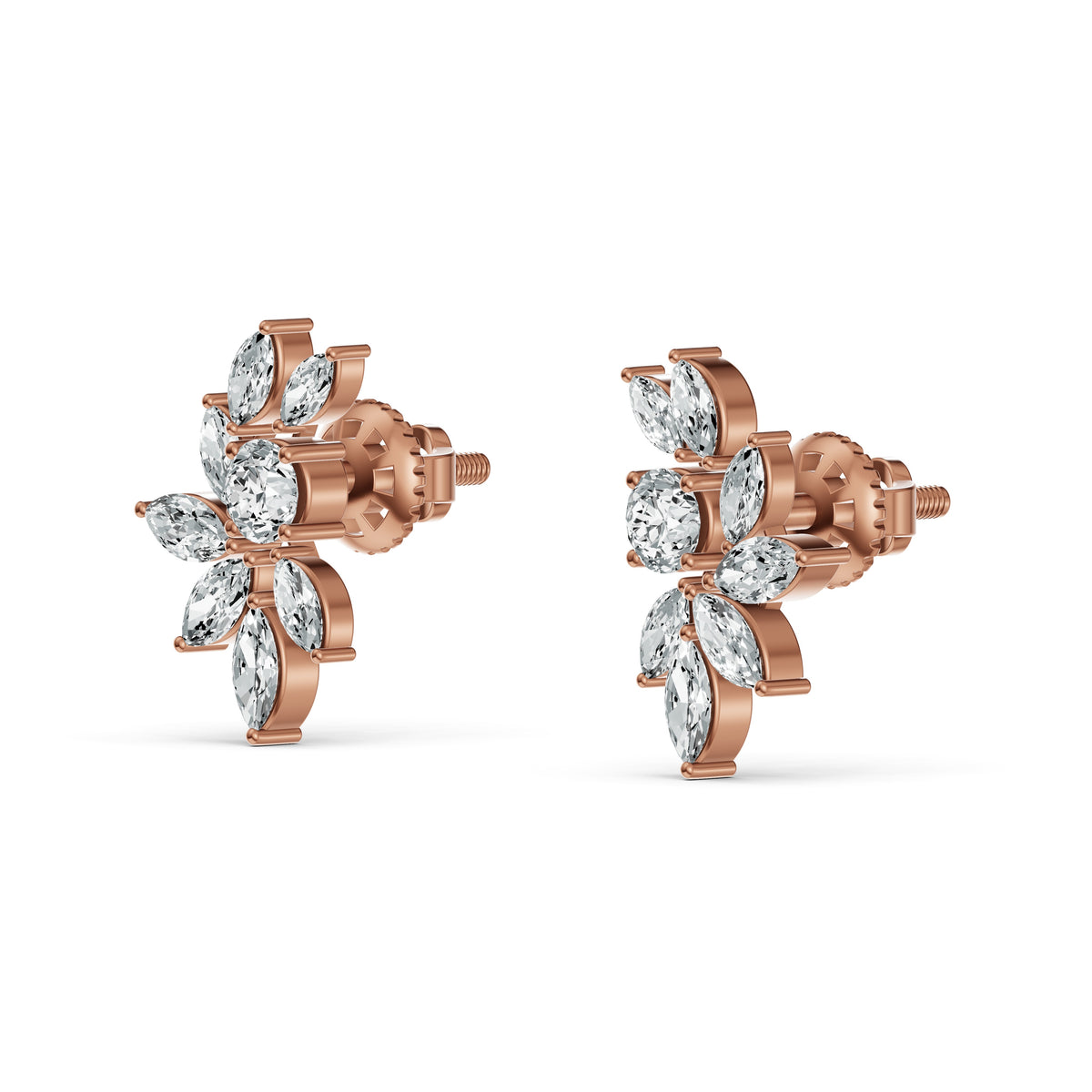 Marquise Floral Diamond Stud Earrings