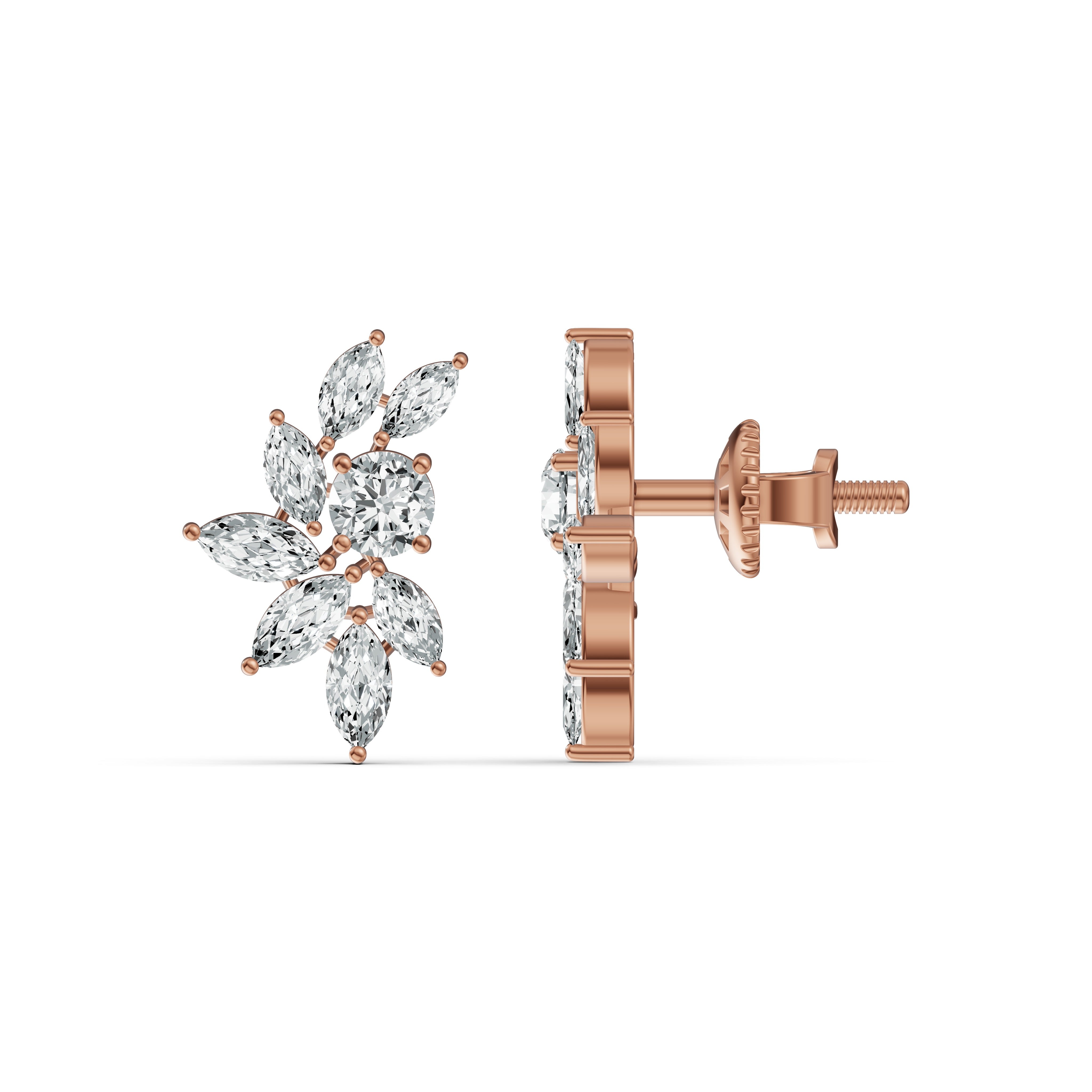 Marquise Floral Diamond Stud Earrings