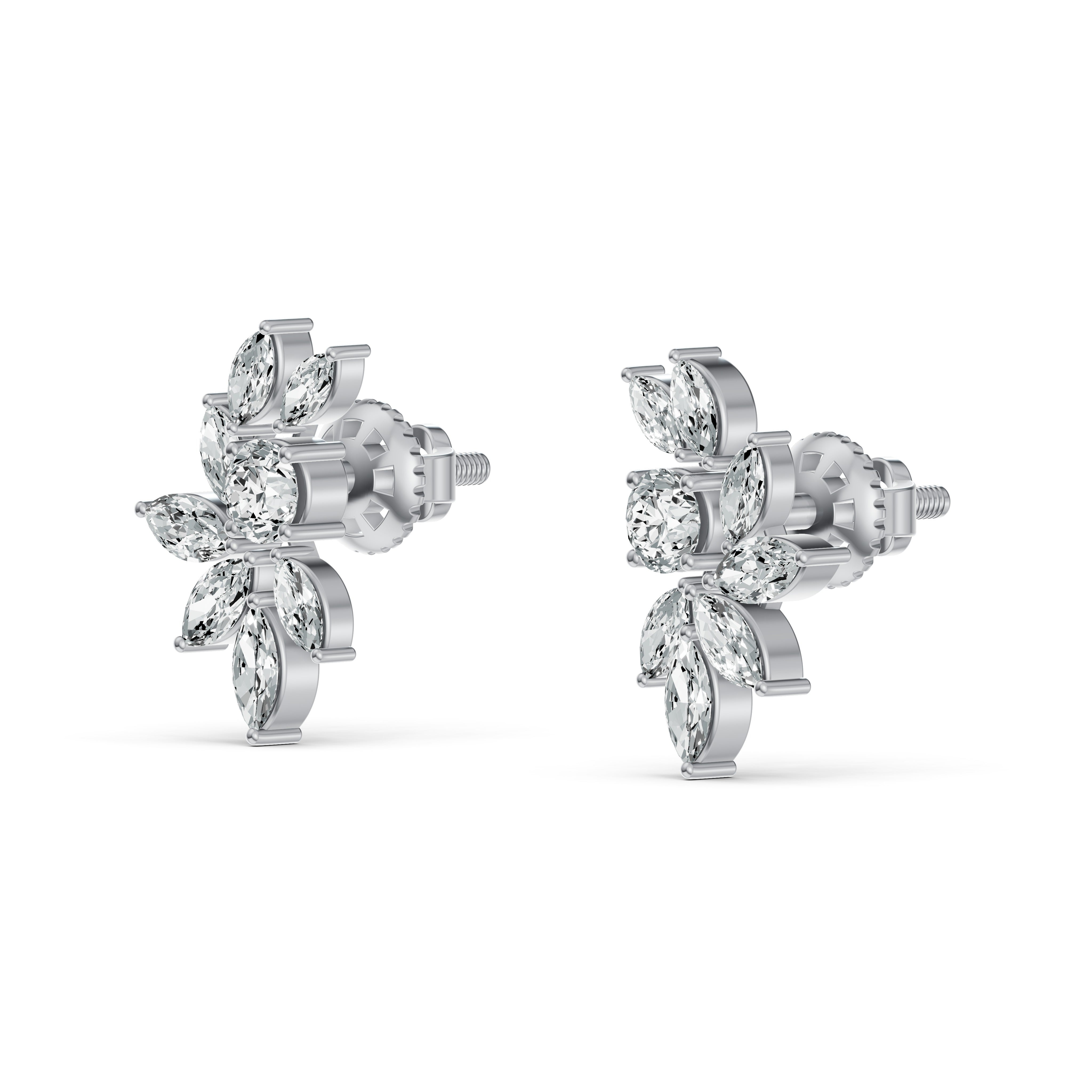 Marquise Floral Diamond Stud Earrings