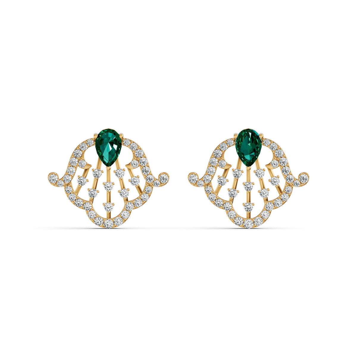 Emerald Filigree Diamond Stud Earrings