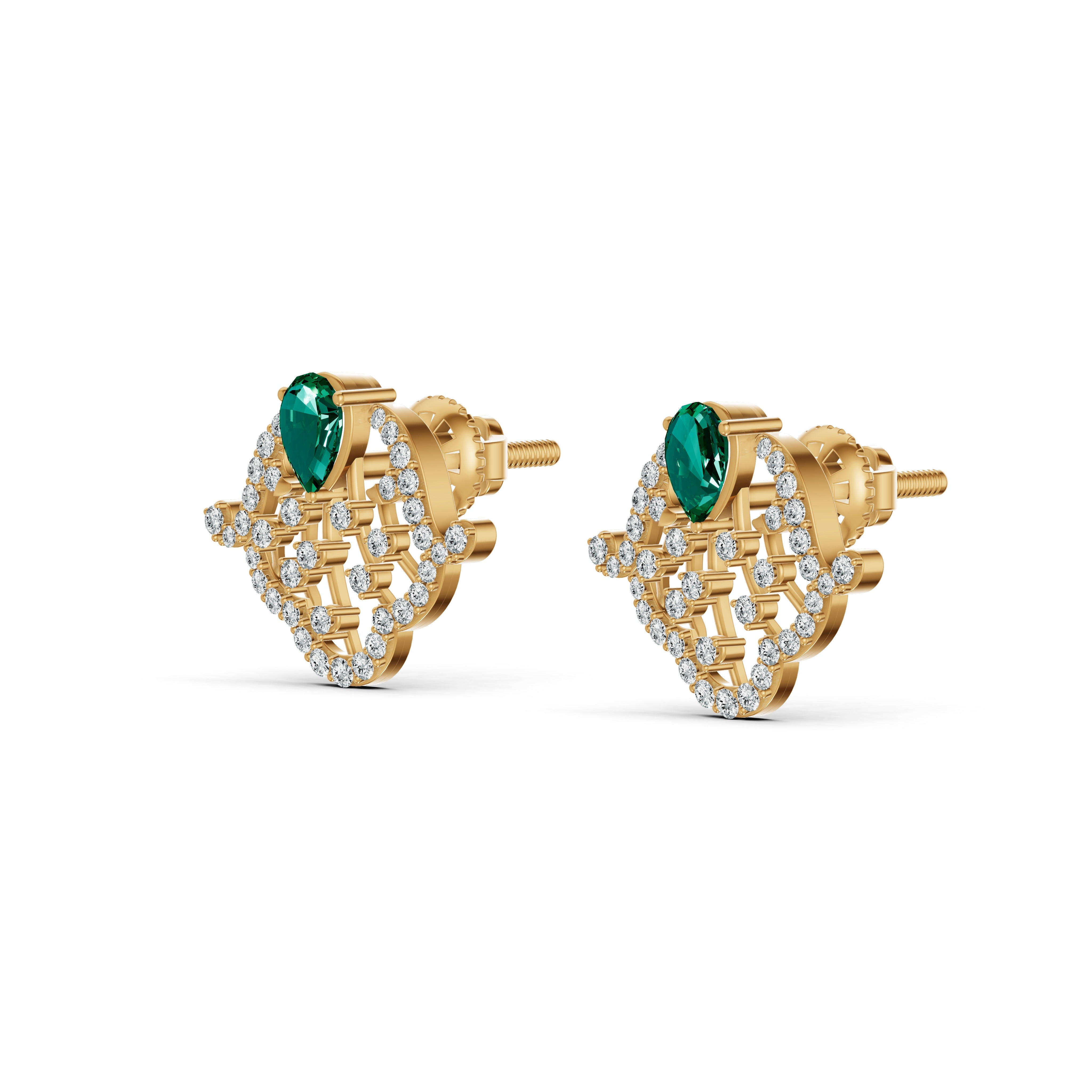 Emerald Filigree Diamond Stud Earrings